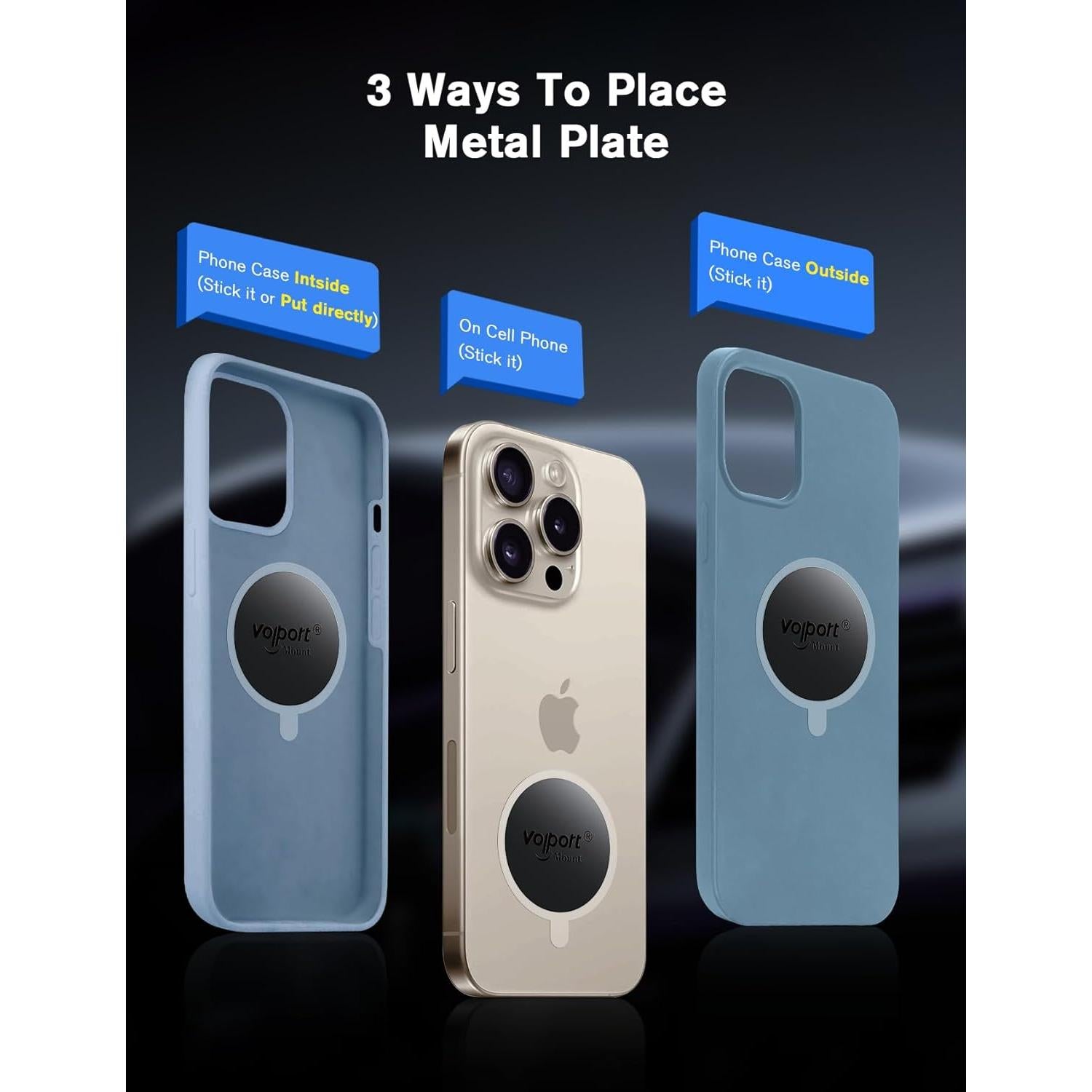 Placas Metálicas Adhesivas VOLPORT para Soporte de Teléfono - 8 Piezas