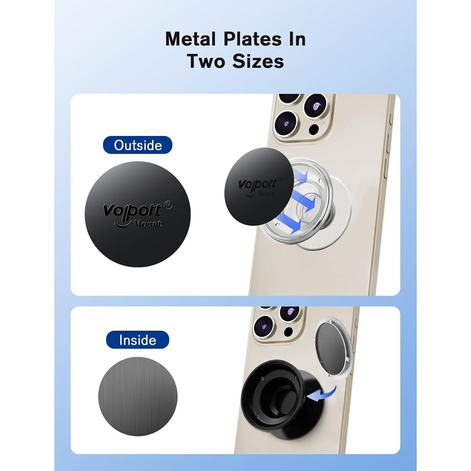 Placas Metálicas Adhesivas VOLPORT para Soporte de Teléfono - 8 Piezas