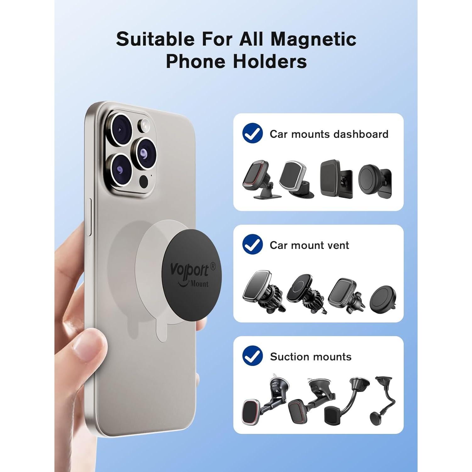 Placas Metálicas Adhesivas VOLPORT para Soporte de Teléfono - 8 Piezas