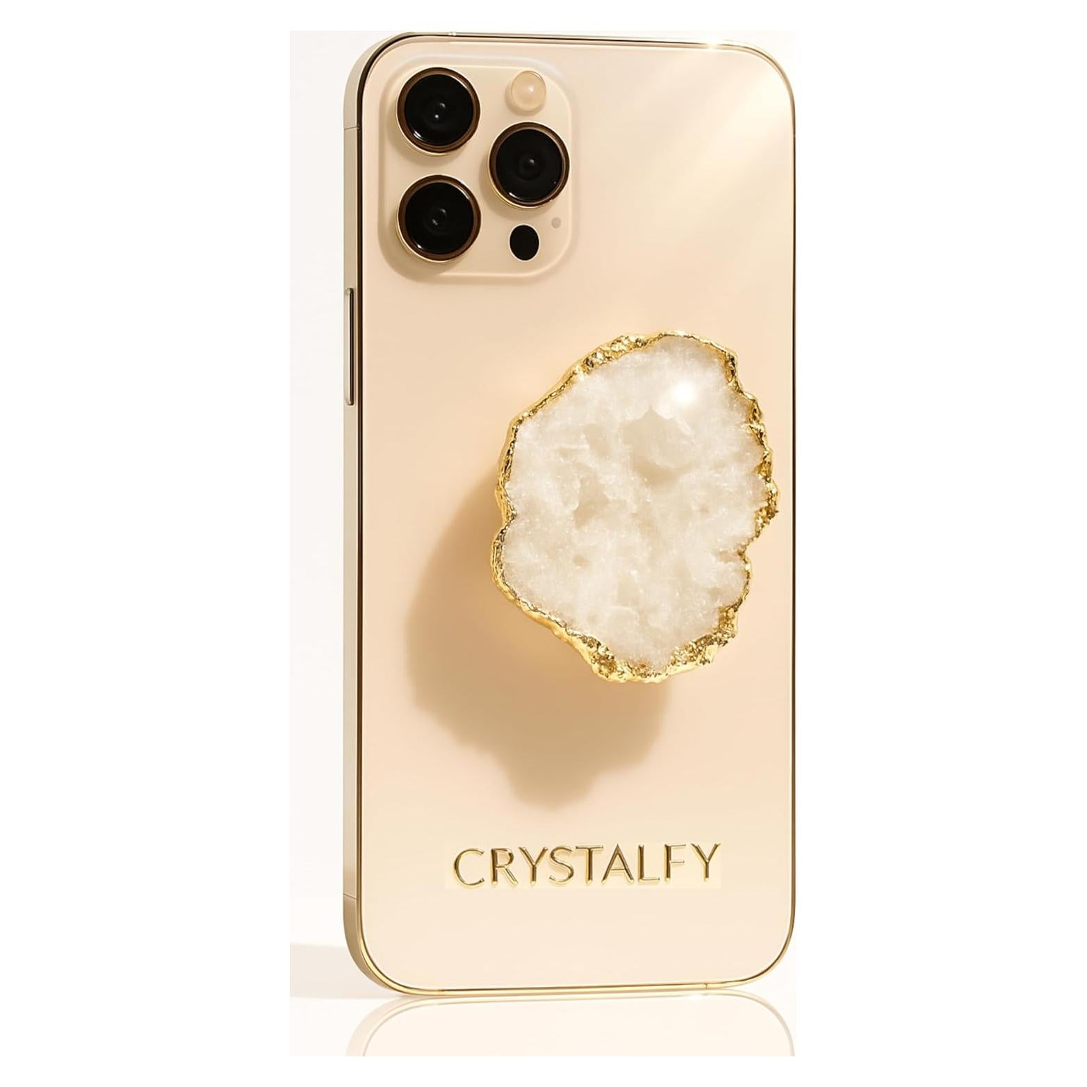 Agarradera de Teléfono CRYSTALFY Cuarzo Druzy Blanco Claro