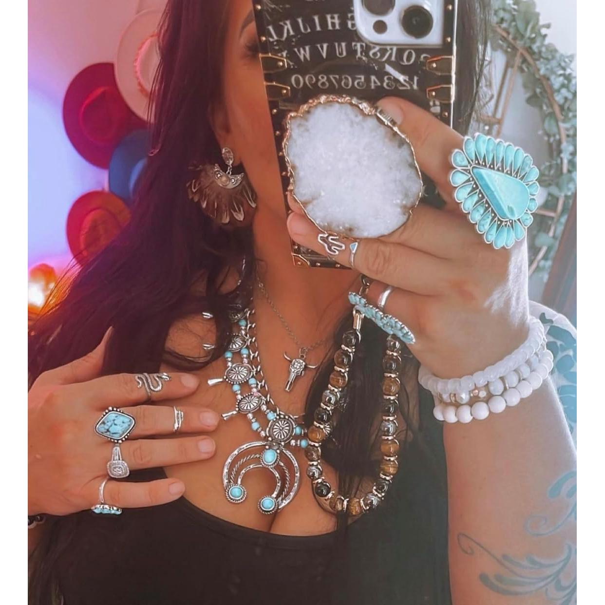 Agarradera de Teléfono CRYSTALFY Cuarzo Druzy Blanco Claro