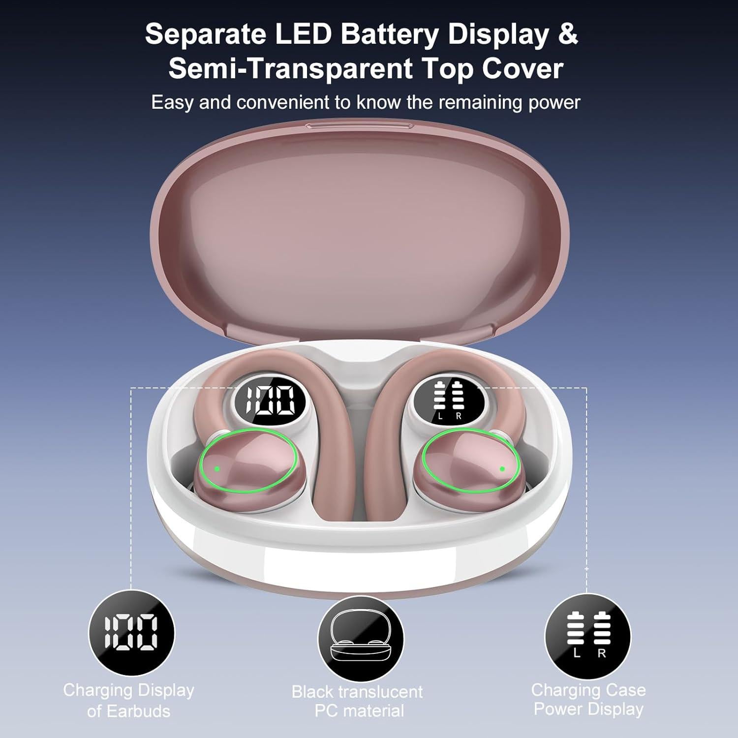 Auriculares Inalámbricos PEFUPEW C6 Bluetooth 5.3 IP7 48H Oro Rosa