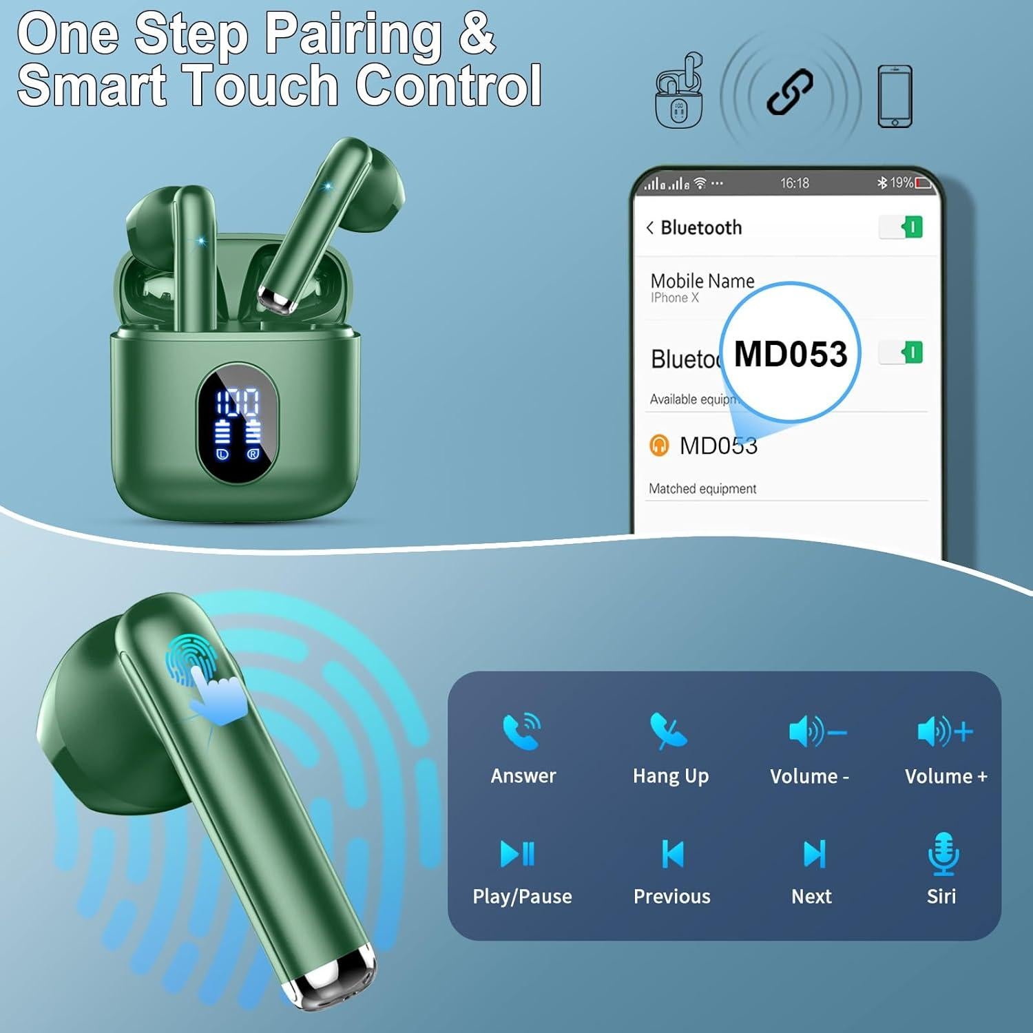 Auriculares Inalámbricos Drsaec MD053 Bluetooth 5.4 Verde