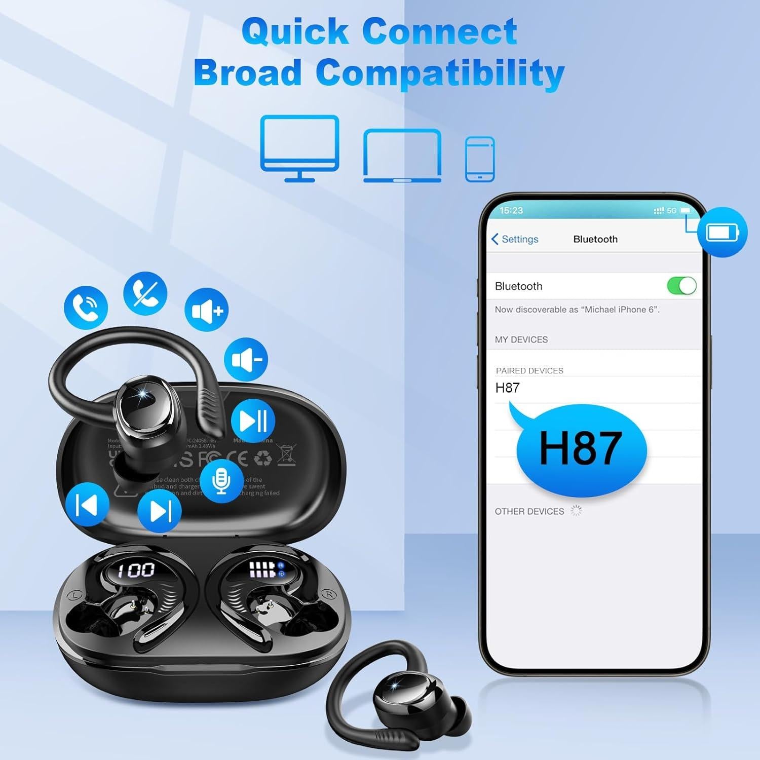 Auriculares Inalámbricos Hupoaf H87 Bluetooth 5.4 IP7 50H