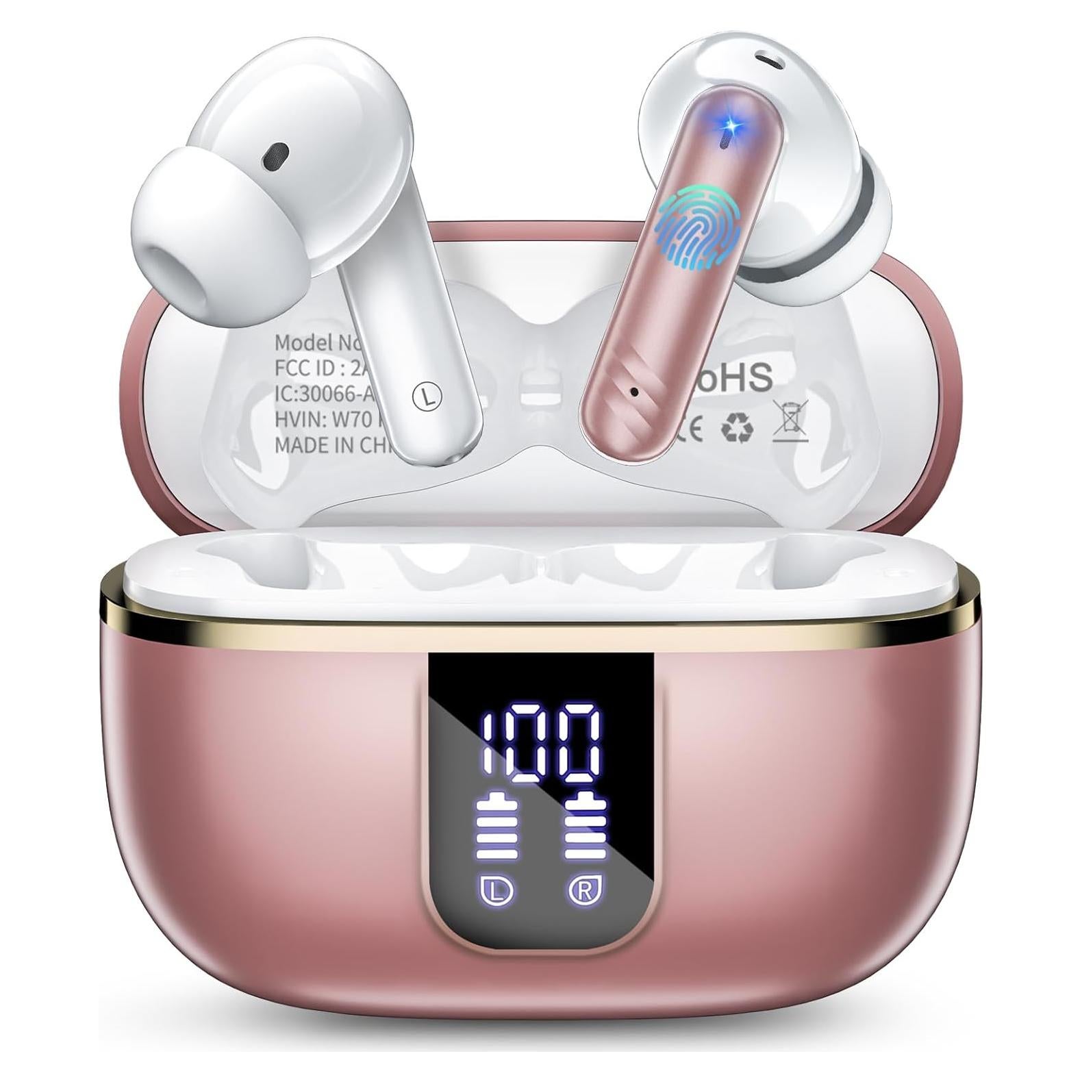 Auriculares Inalámbricos Bluetooth 5.4 W70 Pro Oro Rosa IPX7