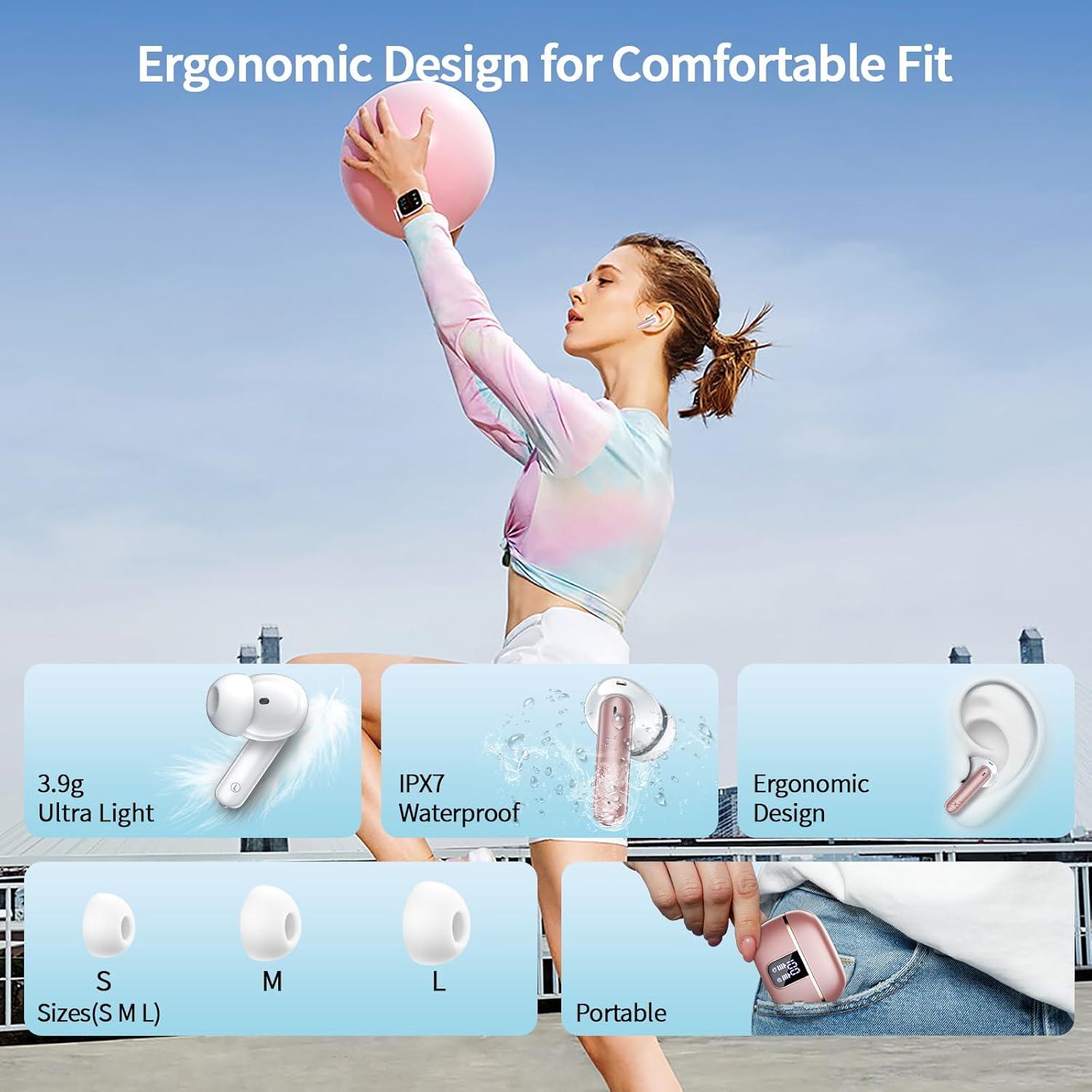 Auriculares Inalámbricos Bluetooth 5.4 W70 Pro Oro Rosa IPX7