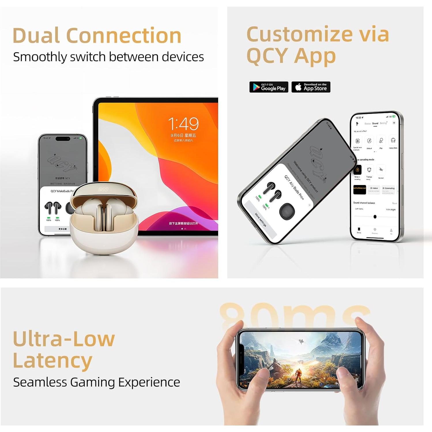 Auriculares Inalámbricos QCY MeloBuds Pro con ANC 34H Oro