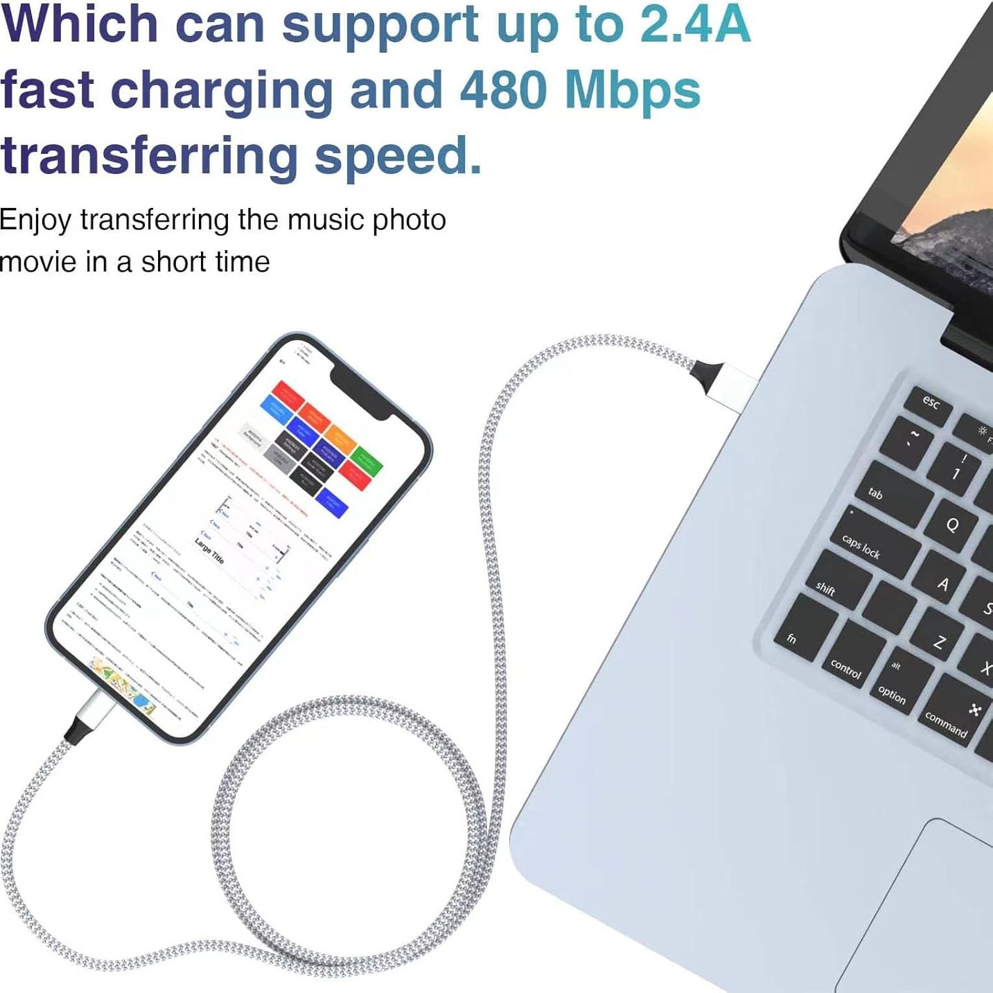 Cable de Carga Rápida Aukelan 1.8m 3Pack MFi Nylon para iPhone