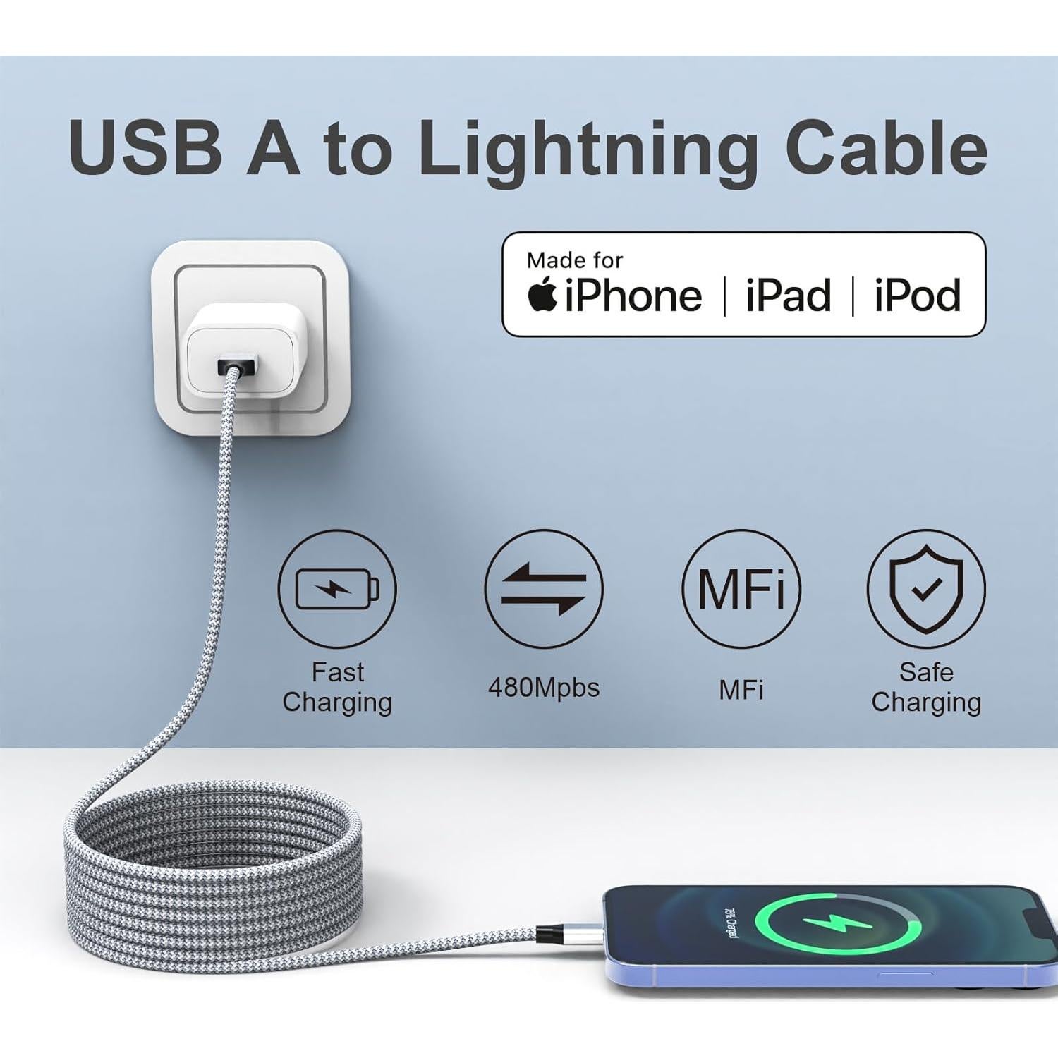 Cable de Carga Rápida Aukelan 1.8m 3Pack MFi Nylon para iPhone