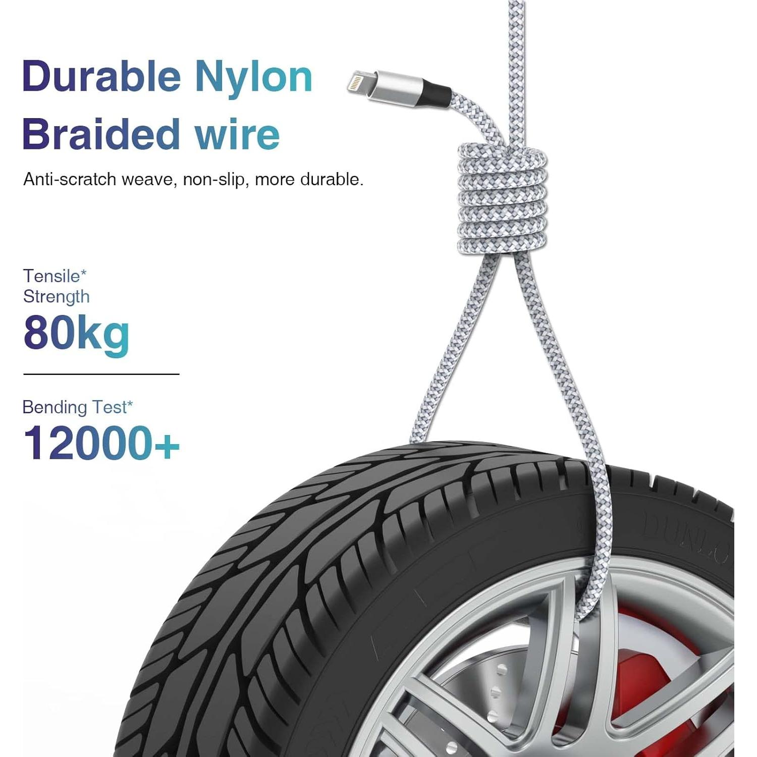 Cable de Carga Rápida Aukelan 1.8m 3Pack MFi Nylon para iPhone