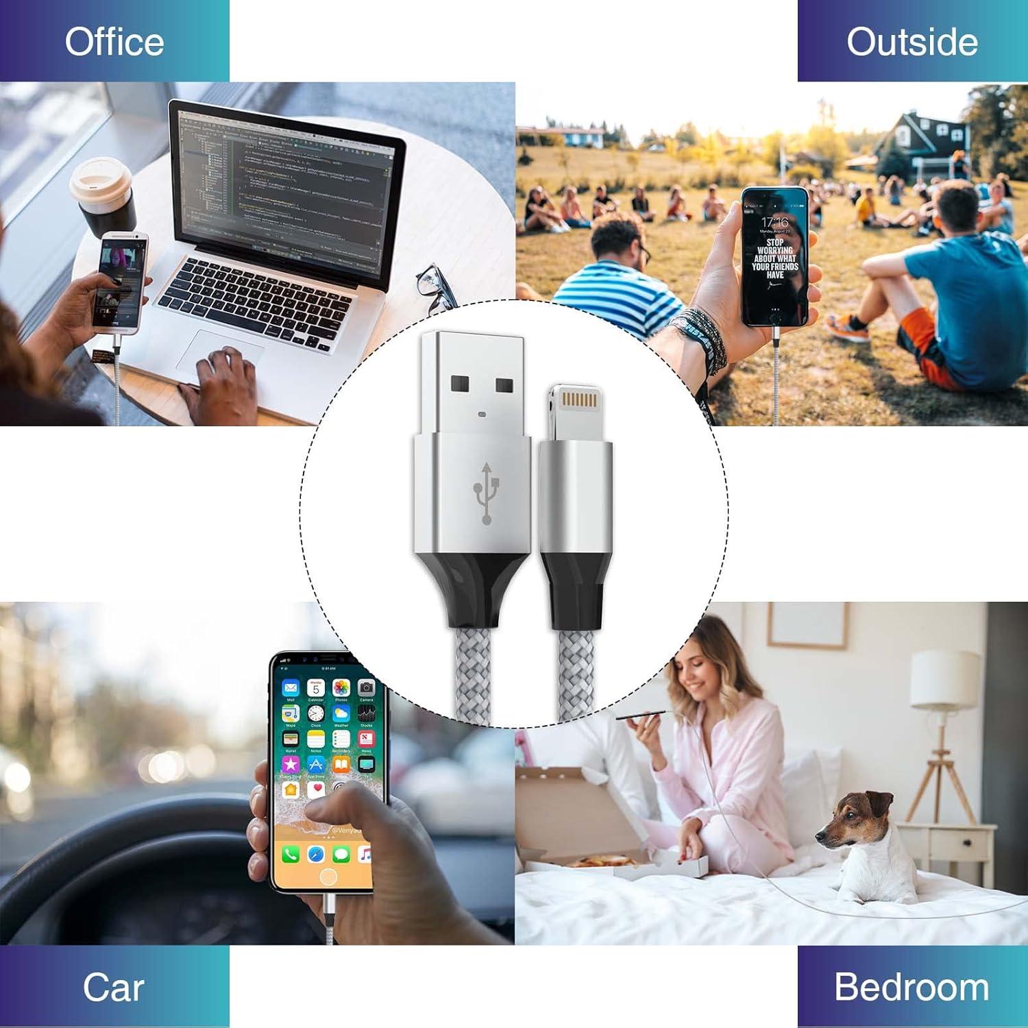 Cable de Carga Rápida Aukelan 1.8m 3Pack MFi Nylon para iPhone