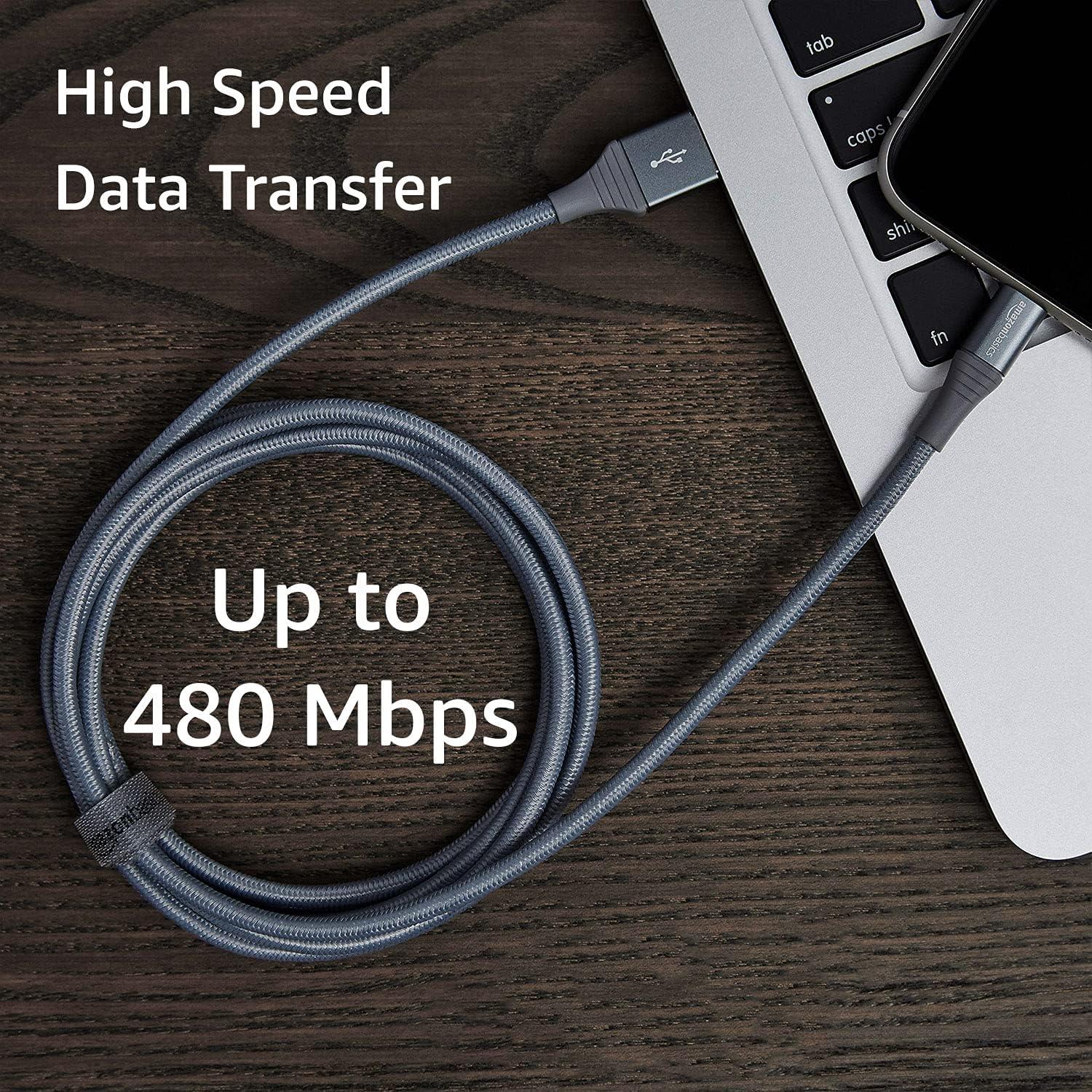 Cable USB-A a Lightning Amazon Basics 1.83m Nylon MFi Gris