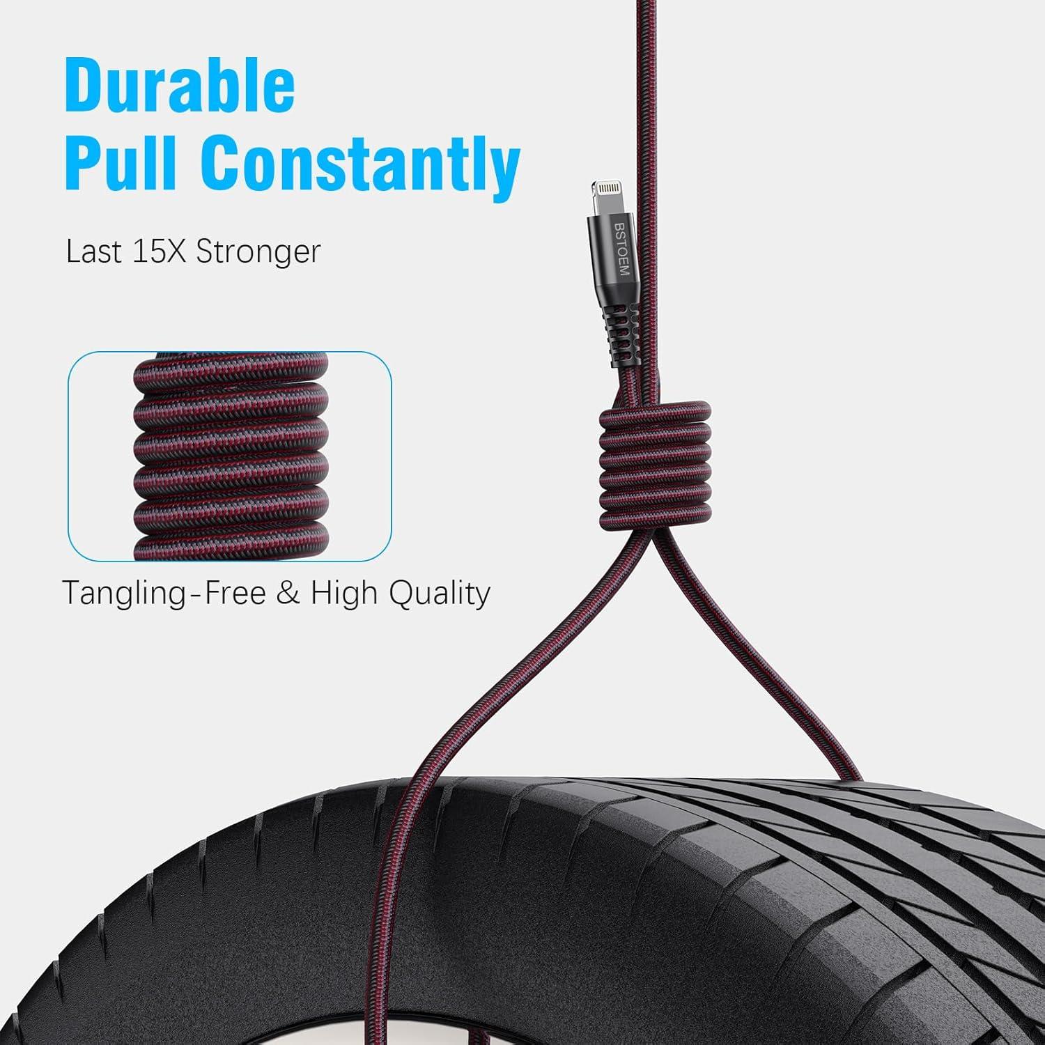 Paquete de 2 Cables de Carga USB Lightning BSTOEM 3m Rojo