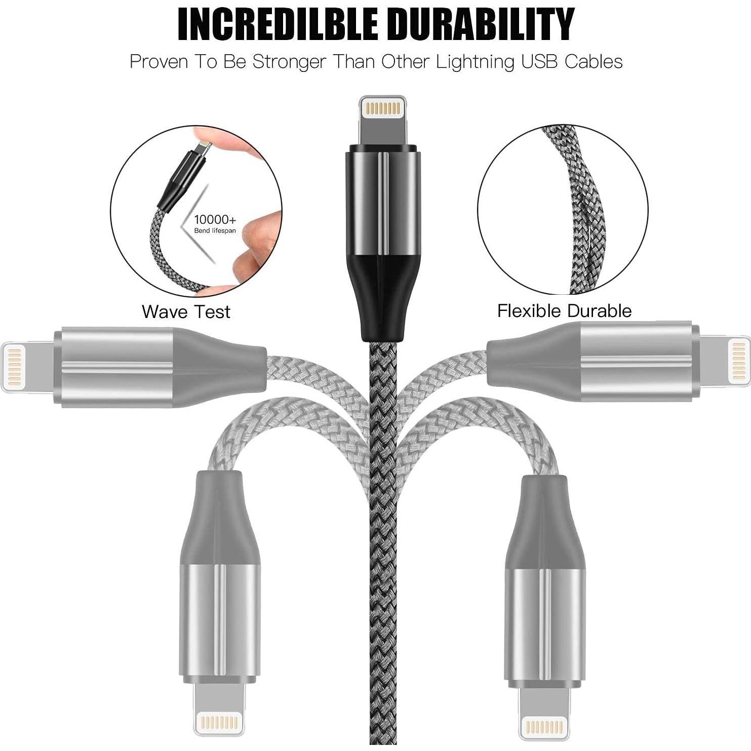 Cable de Carga Lightning 3 Metros FEEL2NICE Trenzado MFi