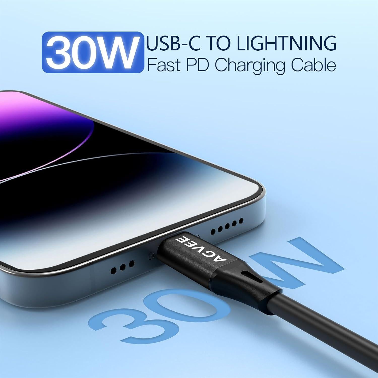 Cable de Carga USB a Lightning AGVEE 0.91m Rápido MFi Negro