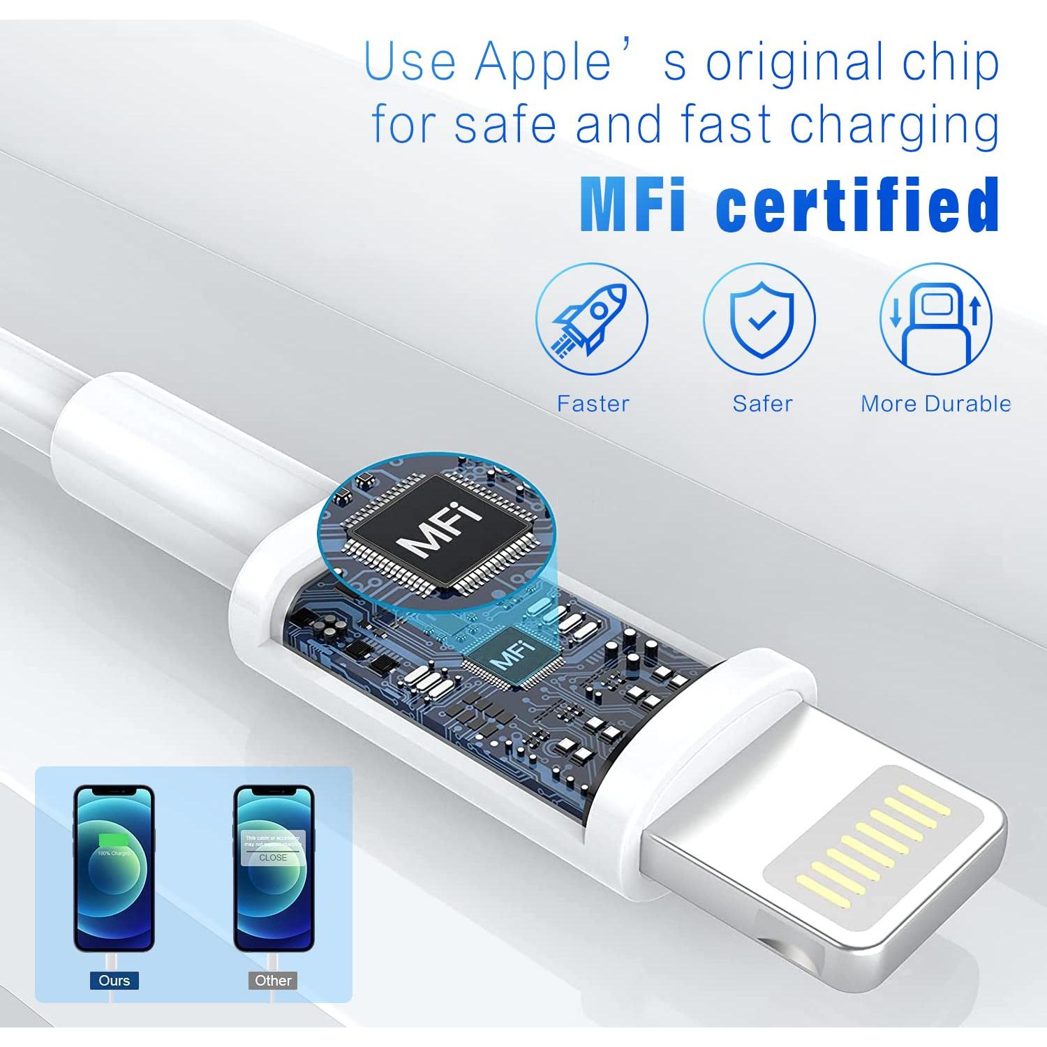 Cargador Lightning MFi Apple 3FT 3Pack Carga Rápida iPhone