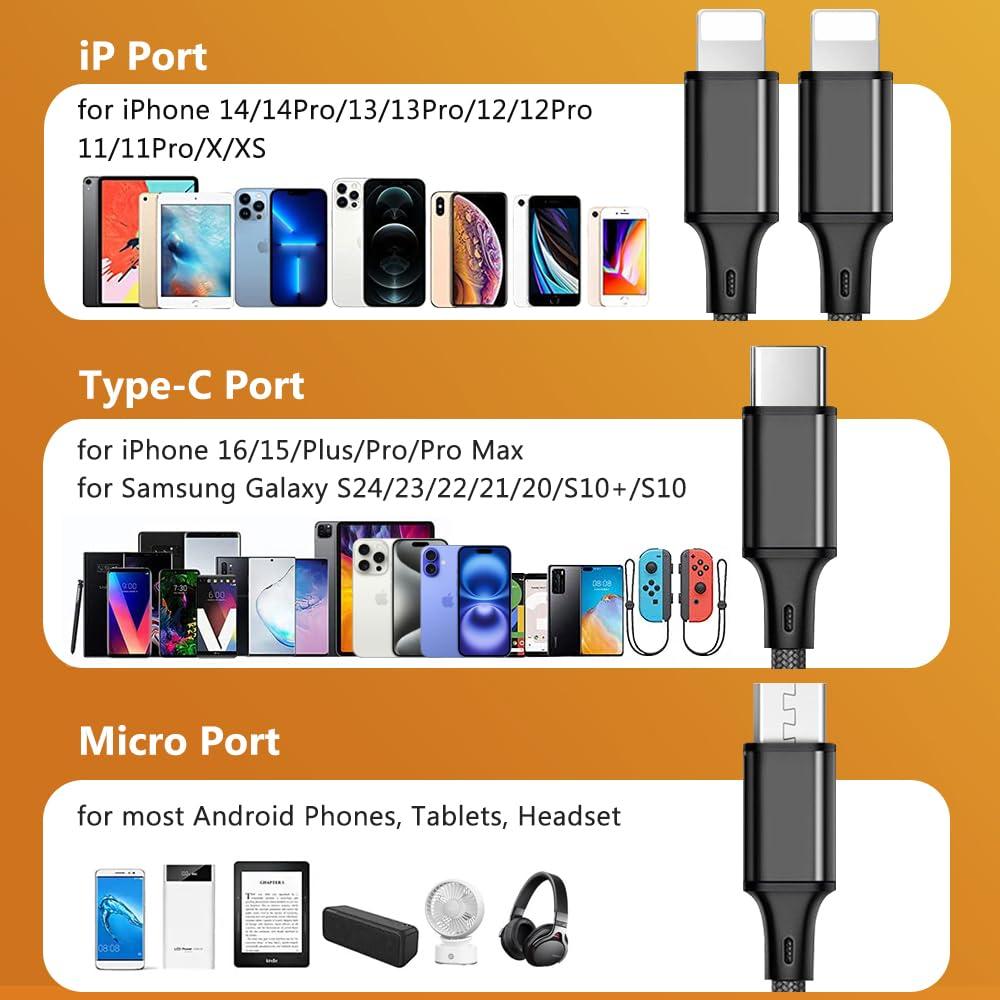 Cable de Carga Múltiple Puxnoin 4 en 1 125cm Negro