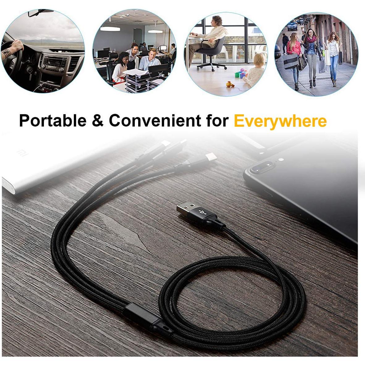 Cable de Carga Múltiple Puxnoin 4 en 1 125cm Negro