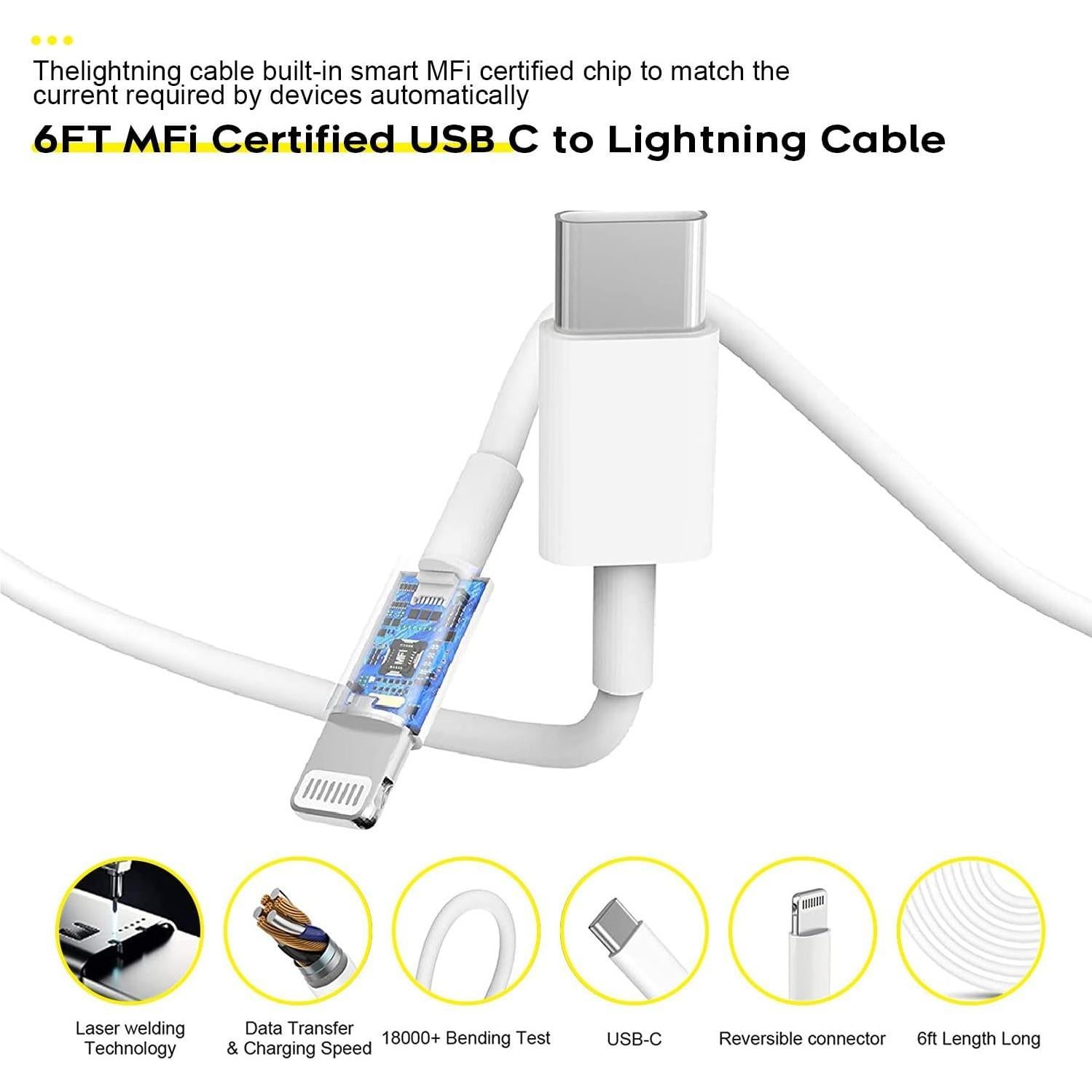 Cargador Rápido USB-C a Lightning GOOD EVER 6FT Paquete de 3