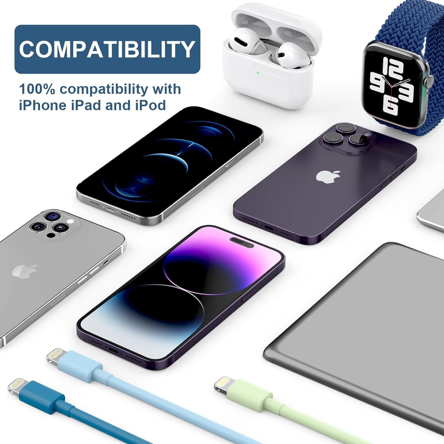 6 Cargadores Lightning MFi para iPhone 14 13 12 11 - 1.83m