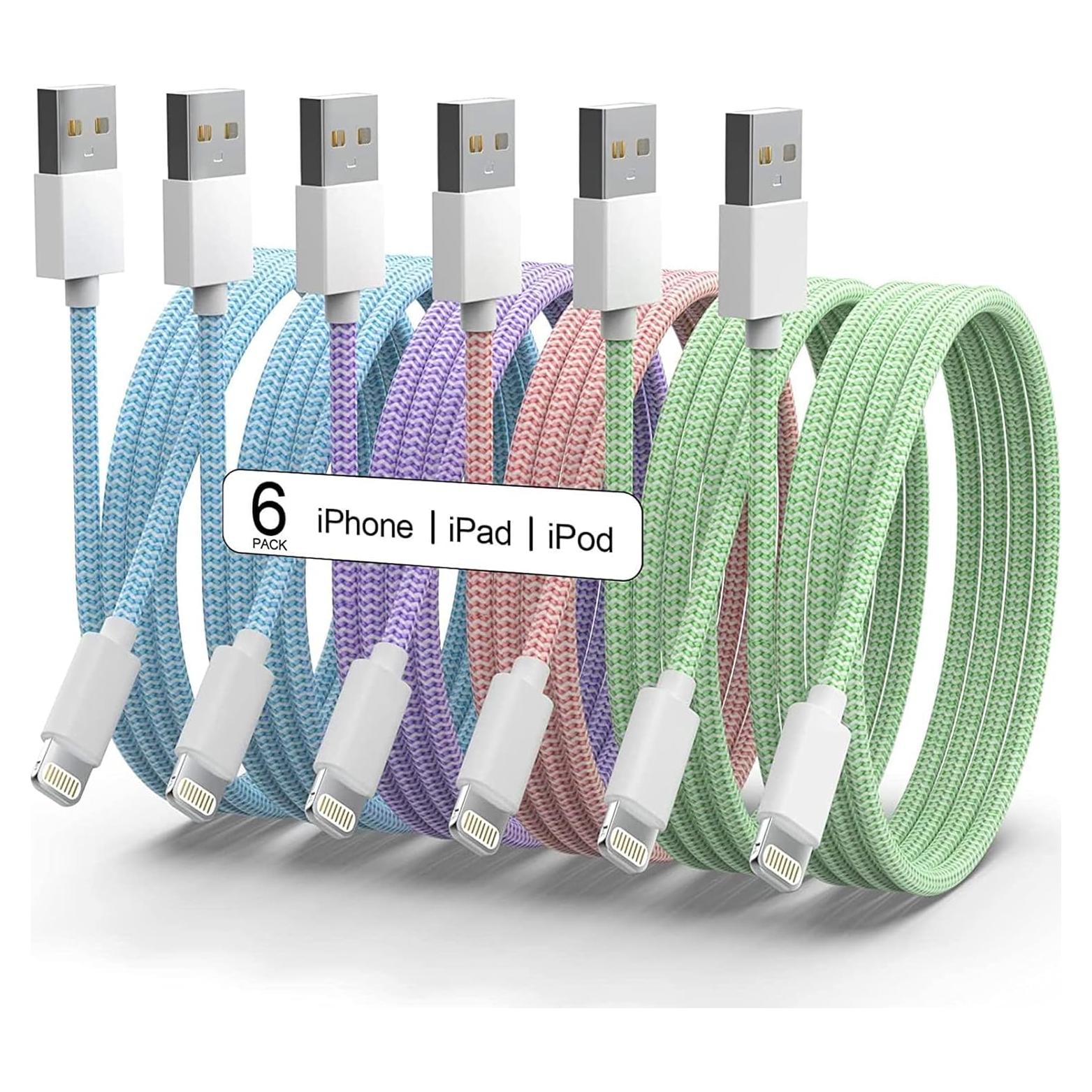 Cable Lightning USB NYOEZU 6 Pack 3-9 Pies Carga Rápida