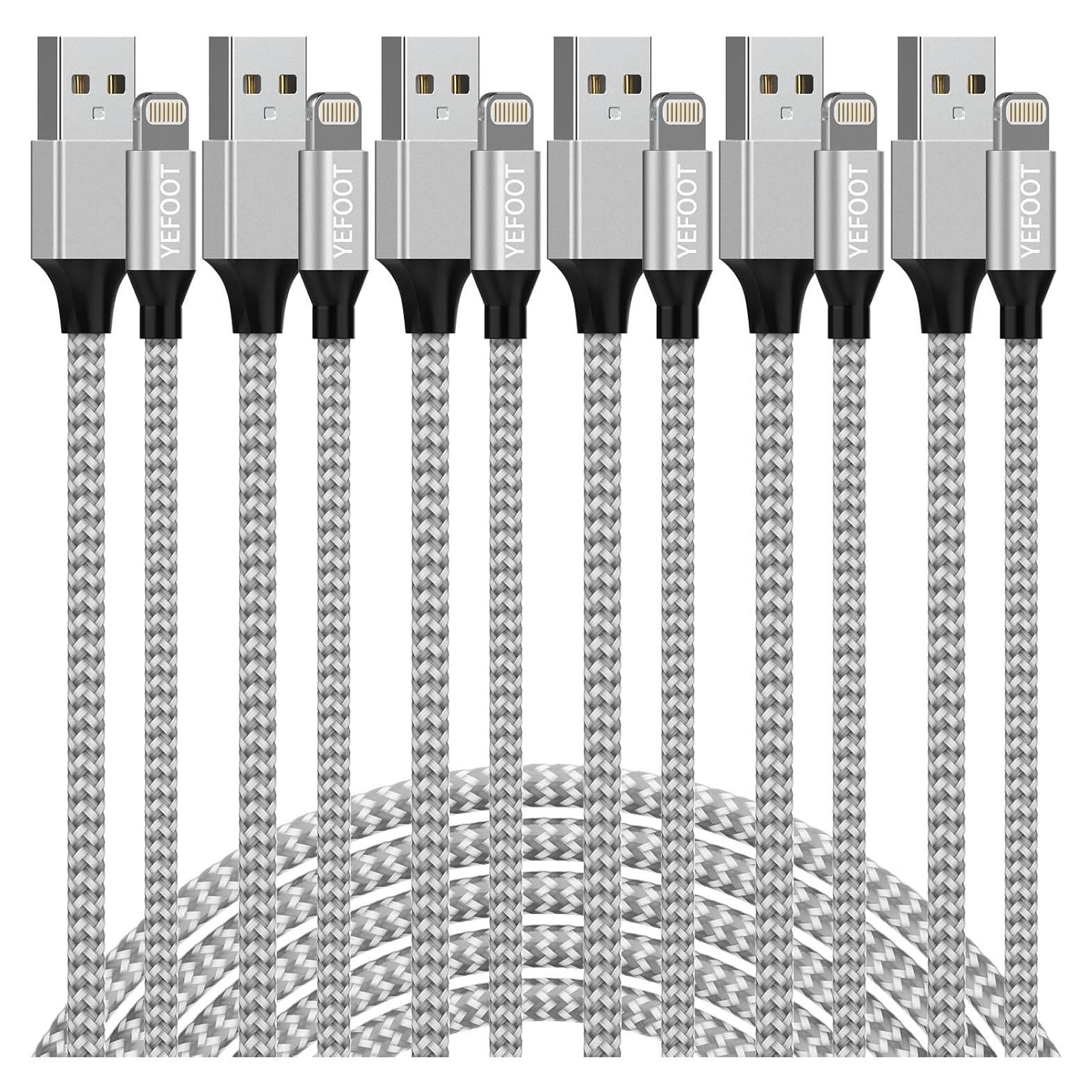 Cable de Carga Lightning YEFOOT 6Pack 3.05m MFi para iPhone