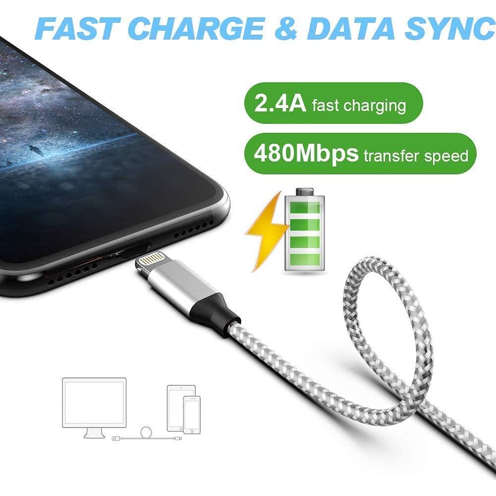 Cable de Carga Lightning YEFOOT 6Pack 3.05m MFi para iPhone