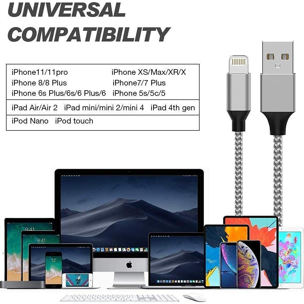 Cable de Carga Lightning YEFOOT 6Pack 3.05m MFi para iPhone