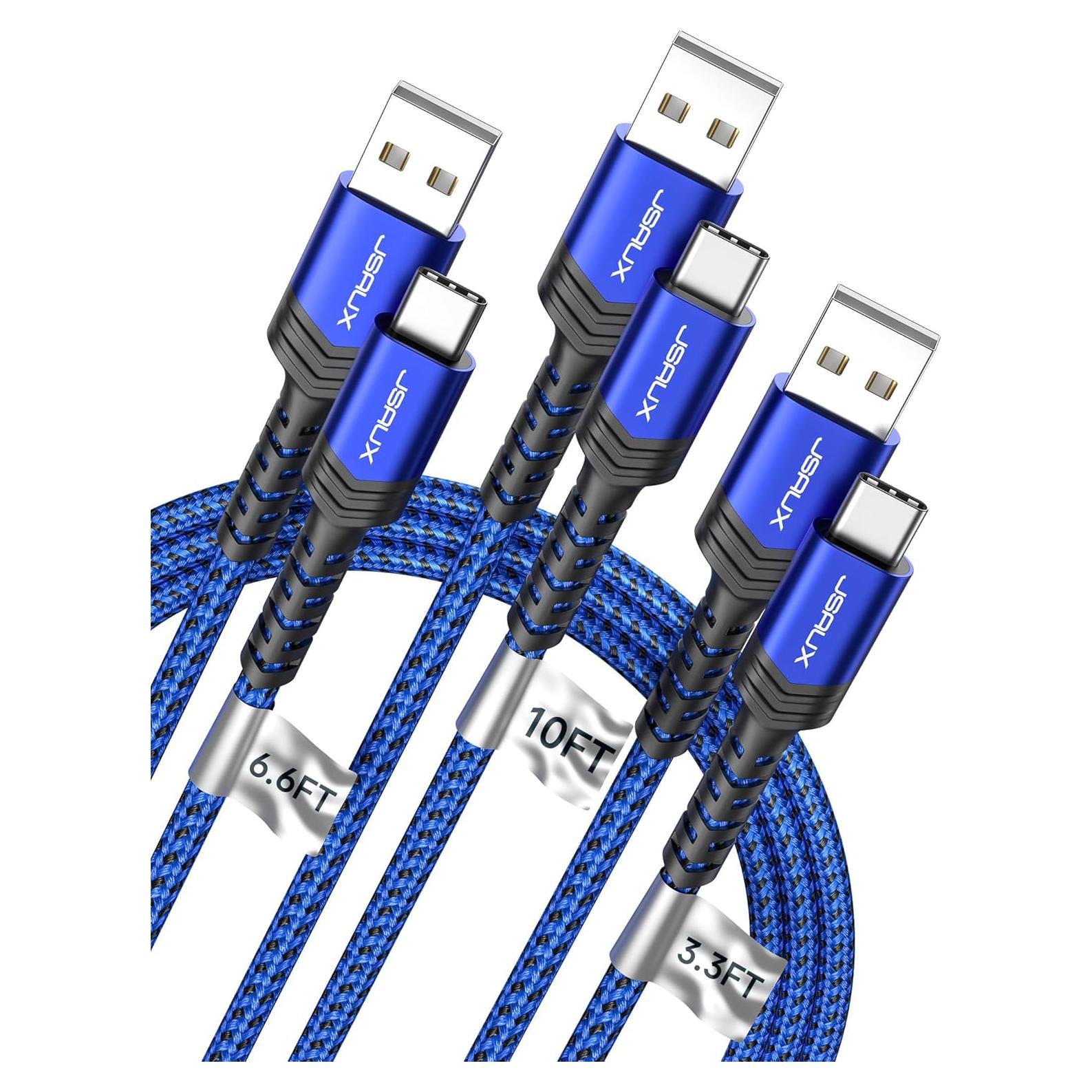 Cable USB C JSAUX 3-Pack 1m 2m 3m Carga Rápida 3.1A