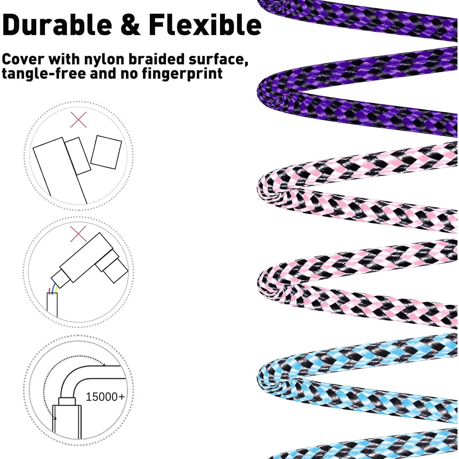 Cable de Carga Lightning 10ft FOXSEA 3 Unidades Trenzado