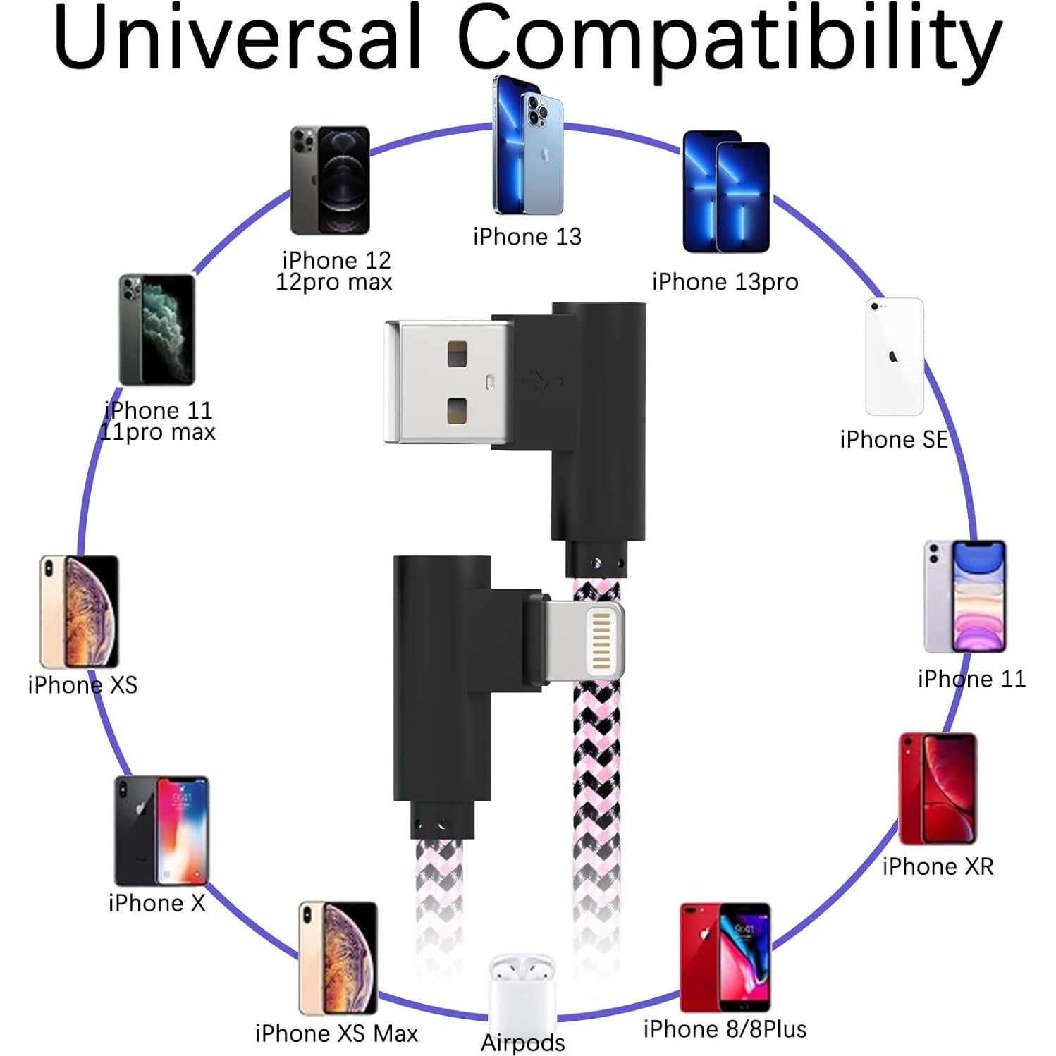 Cable de Carga Lightning 10ft FOXSEA 3 Unidades Trenzado