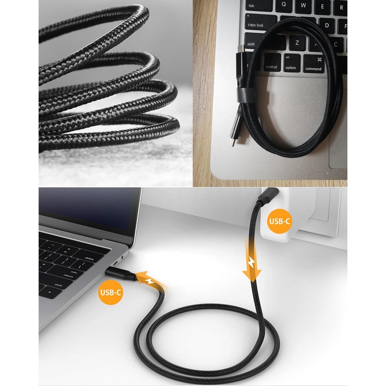 USB C to C Cable, 3.2 Gen 2 USB-C Cable 10ft - 4K UHD 20Gbps 100W PD Fast Charging Cable for MacBook Pro, for iPad Pro, Nylon Braided, Black.