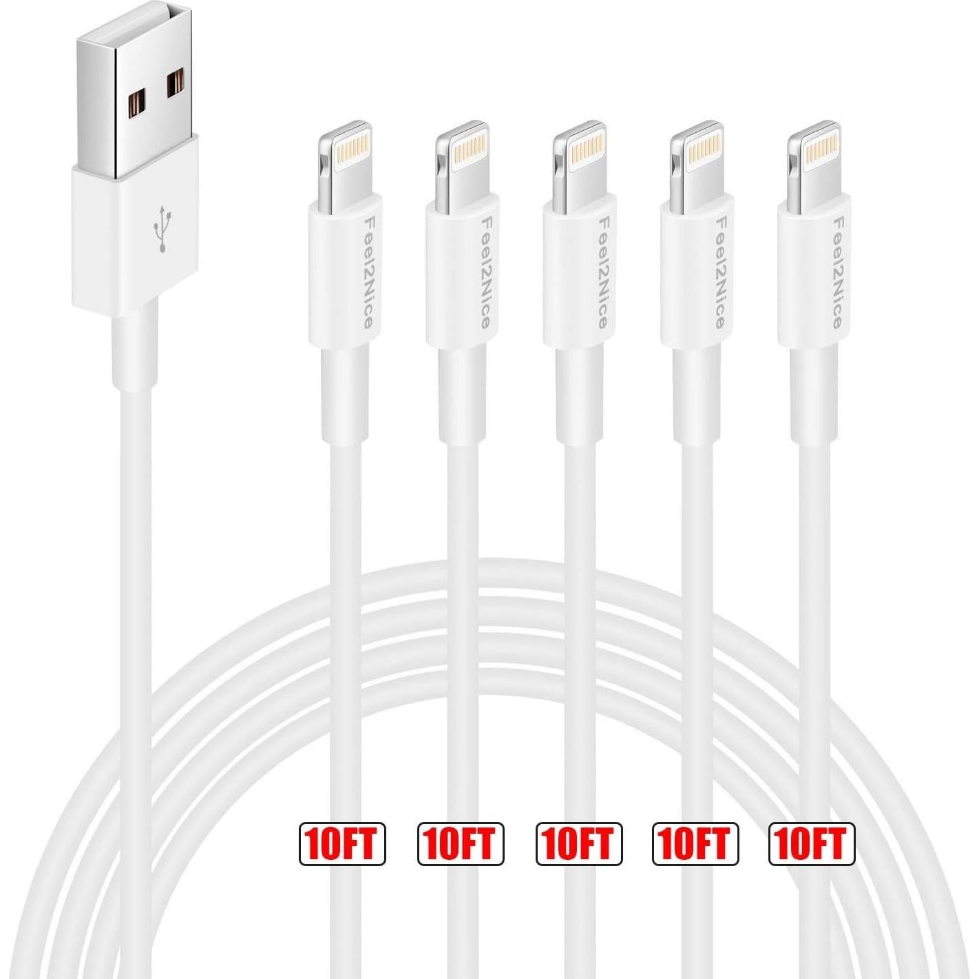 Paquete de 5 Cables Lightning MFi 3m para iPhone y iPad