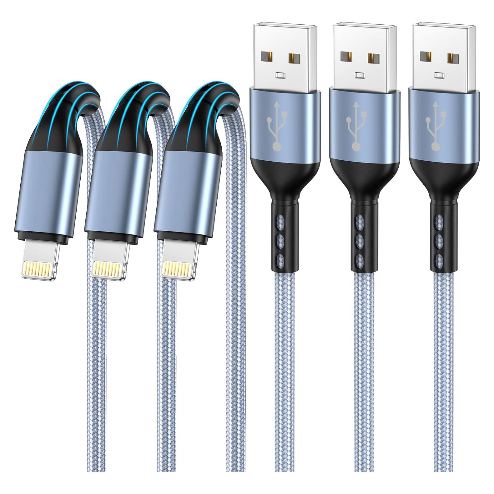 Cargador Lightning VODRAIS 3pack 3.05m Nylon MFi iPhone