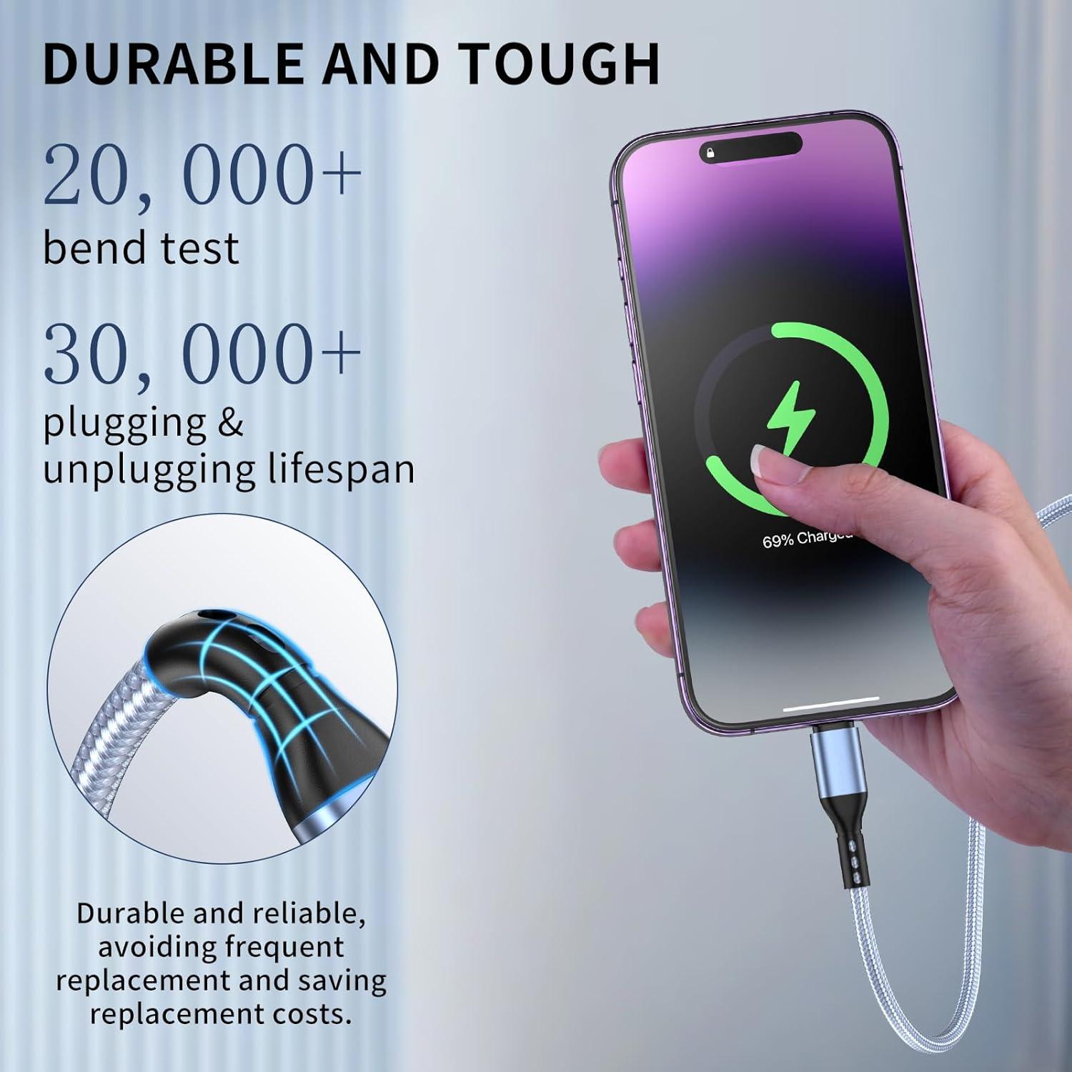 Cargador Lightning VODRAIS 3pack 3.05m Nylon MFi iPhone