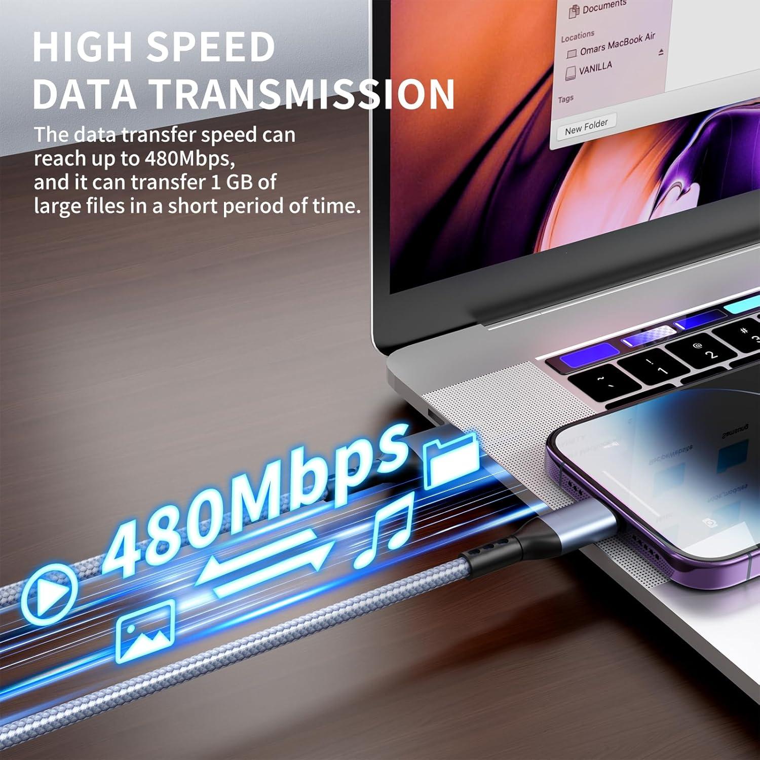 Cargador Lightning VODRAIS 3pack 3.05m Nylon MFi iPhone