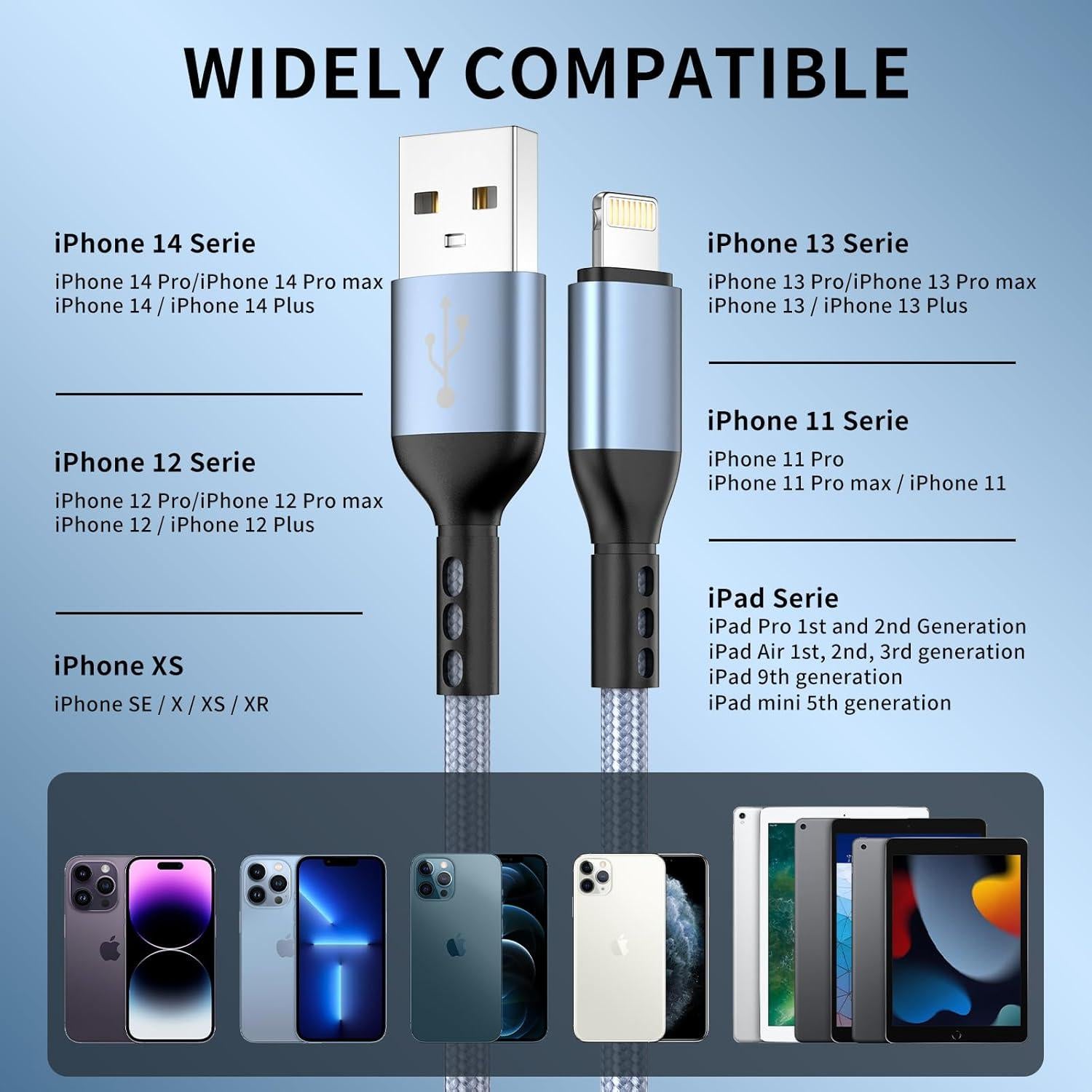 Cargador Lightning VODRAIS 3pack 3.05m Nylon MFi iPhone