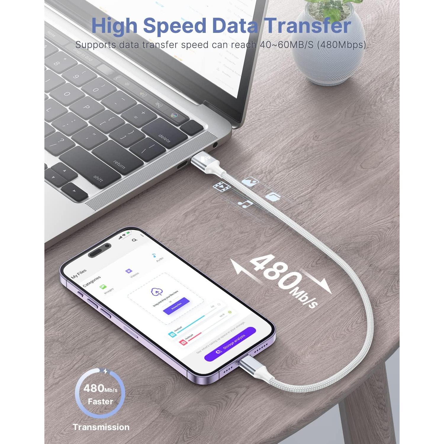 Cable de Carga Rápida Aioneus USB A a Lightning 1 Pie 2 Pack