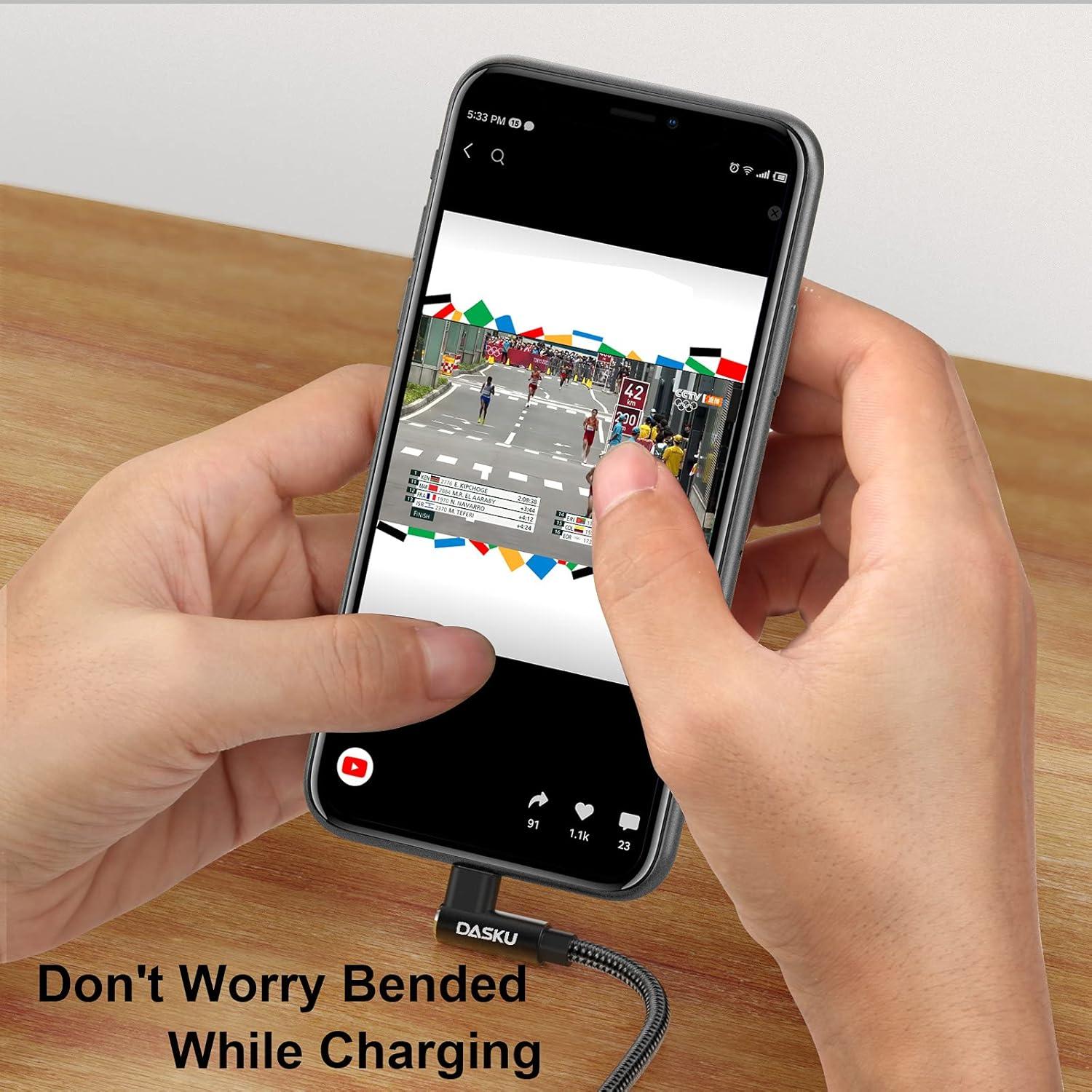 Cable de Carga 90 Grados Dasku 3m Nylon Compatible iPhone