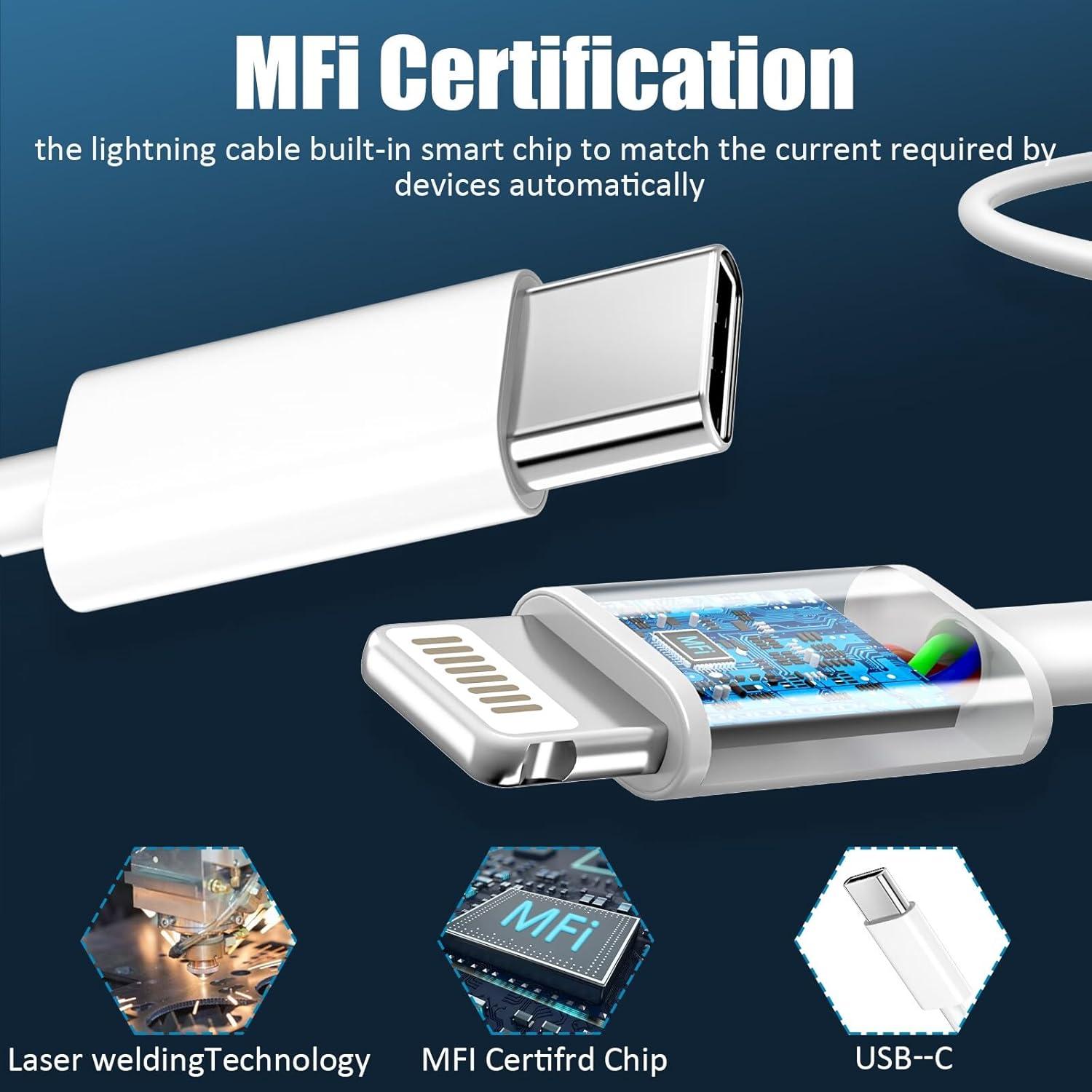 Cargador Rápido USB C 20W + Cable Lightning 10FT para iPhone