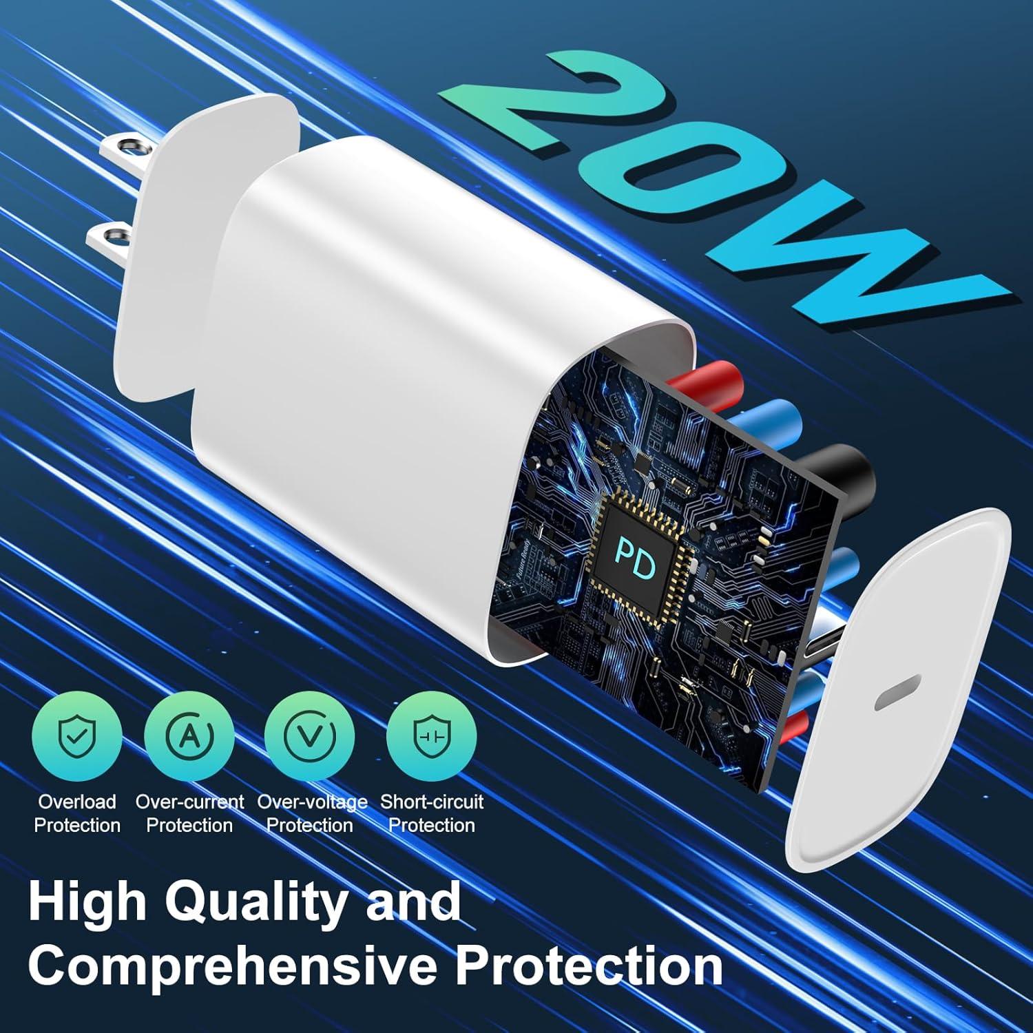 Cargador Rápido USB C 20W + Cable Lightning 10FT para iPhone