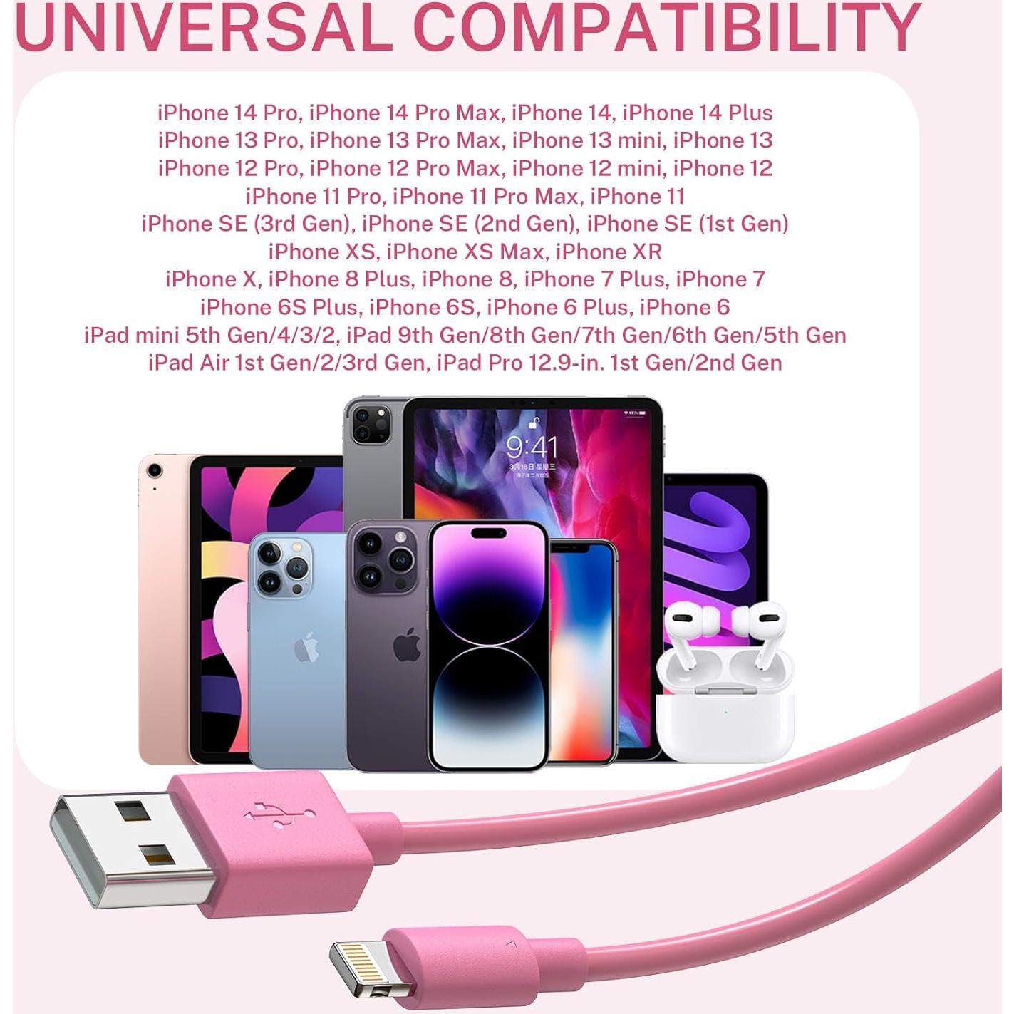 Cargador Lightning MFi ZHULIANG - Paquete de 6 Cables 0.91-3.05m