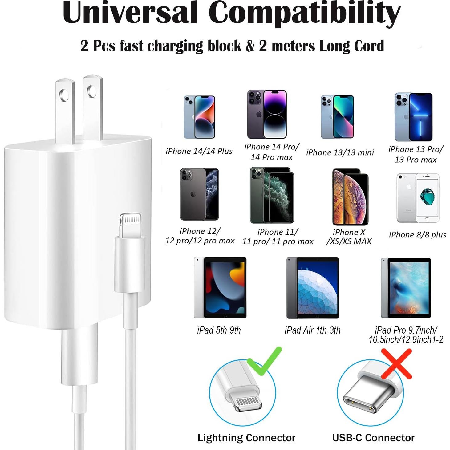 Cargador Rápido iPhone 2-Pack USB-C 6FT Cable Lightning