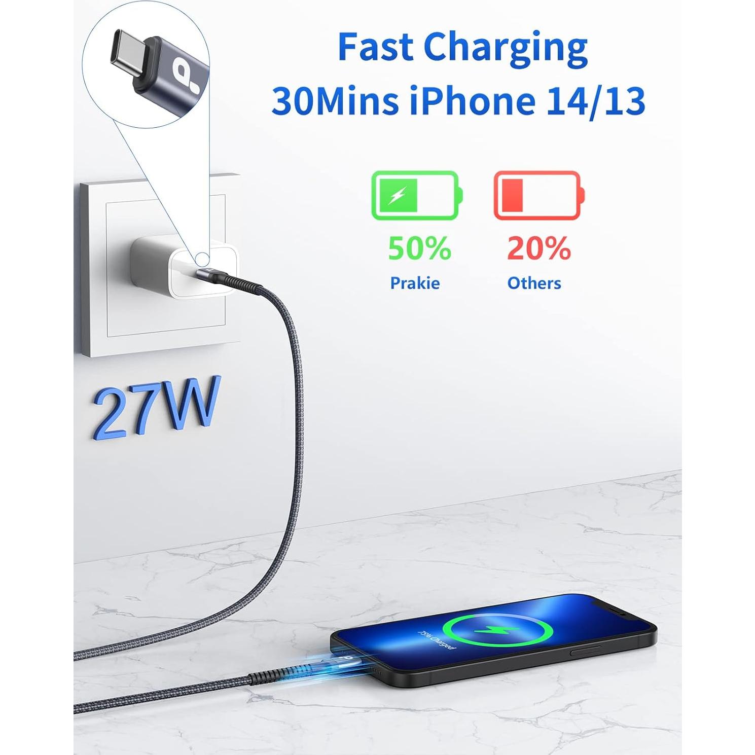 Cable USB C a Lightning 1.83M 2Pack PRAKIE Carga Rápida MFi