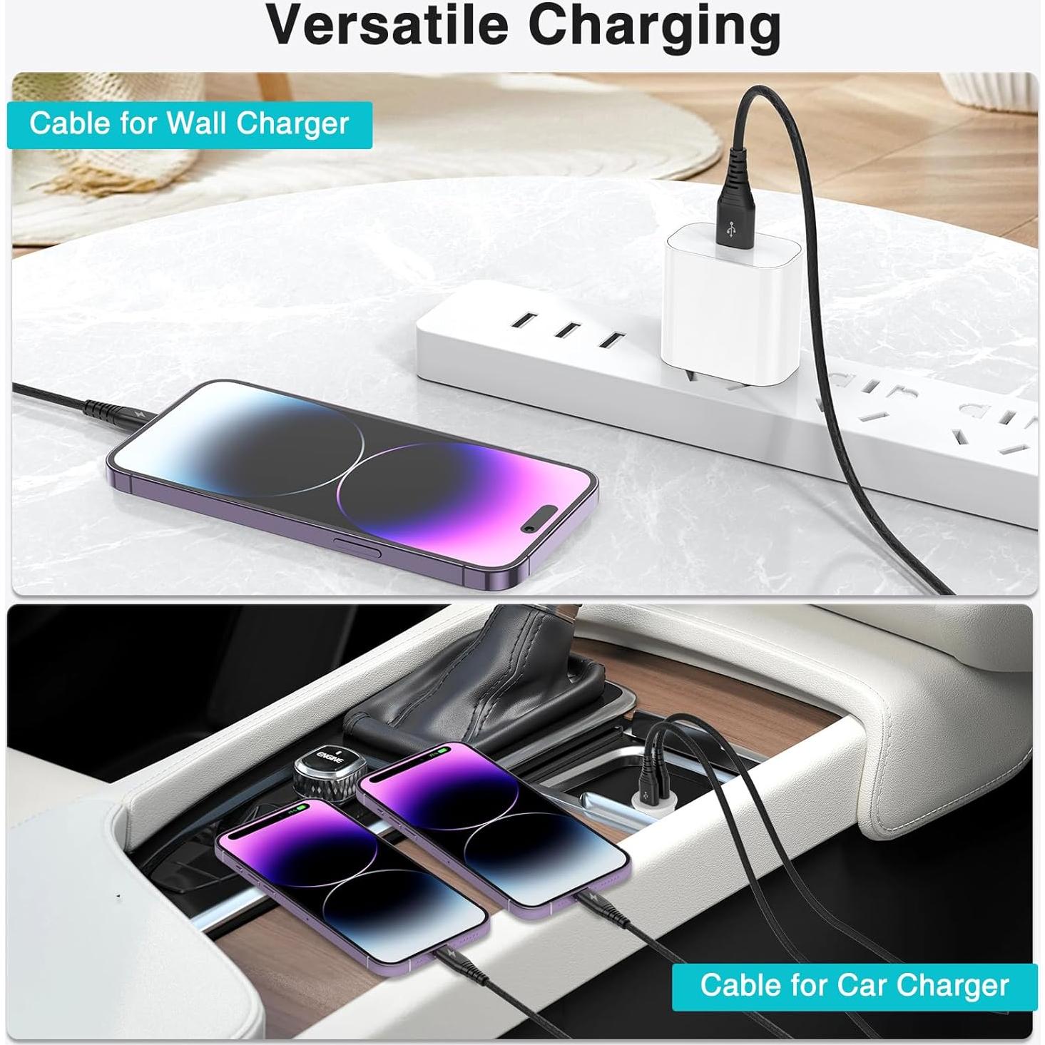 Paquete de 3 Cables USB A a Lightning 1.83m Cabepow Negro