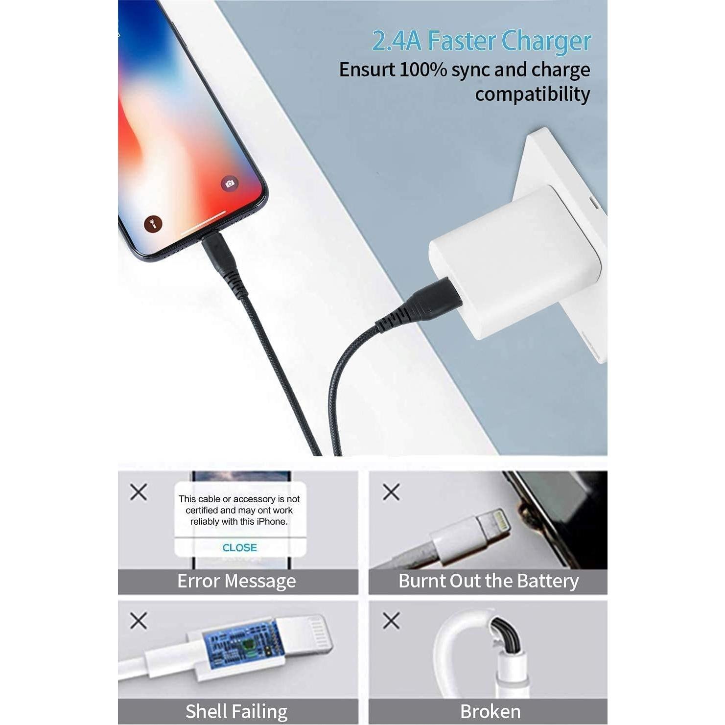 Paquete de 3 Cables USB A a Lightning 1.83m Cabepow Negro