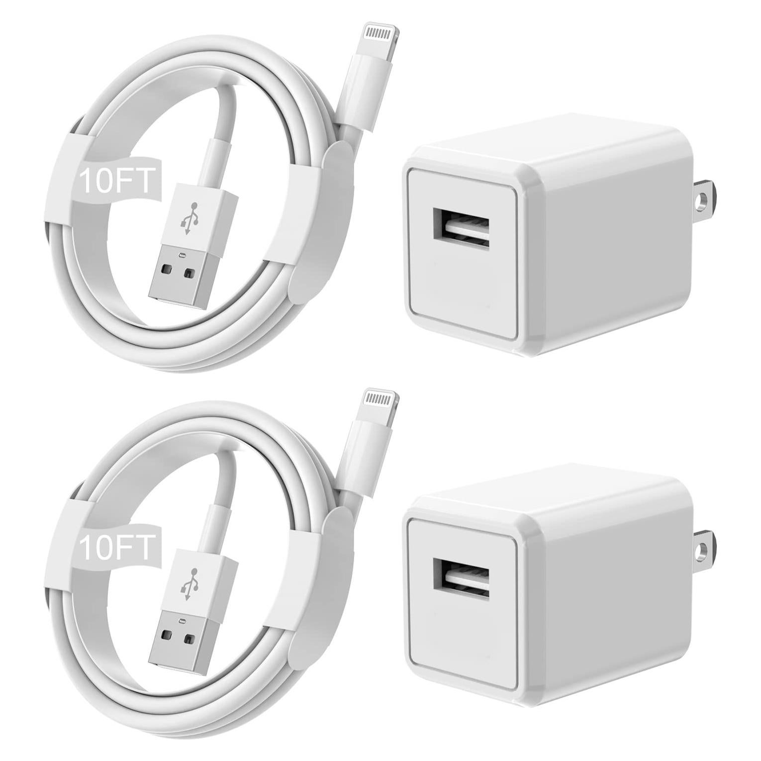 Cargador iPhone 2 Piezas 10FT Lightning USB Blanco