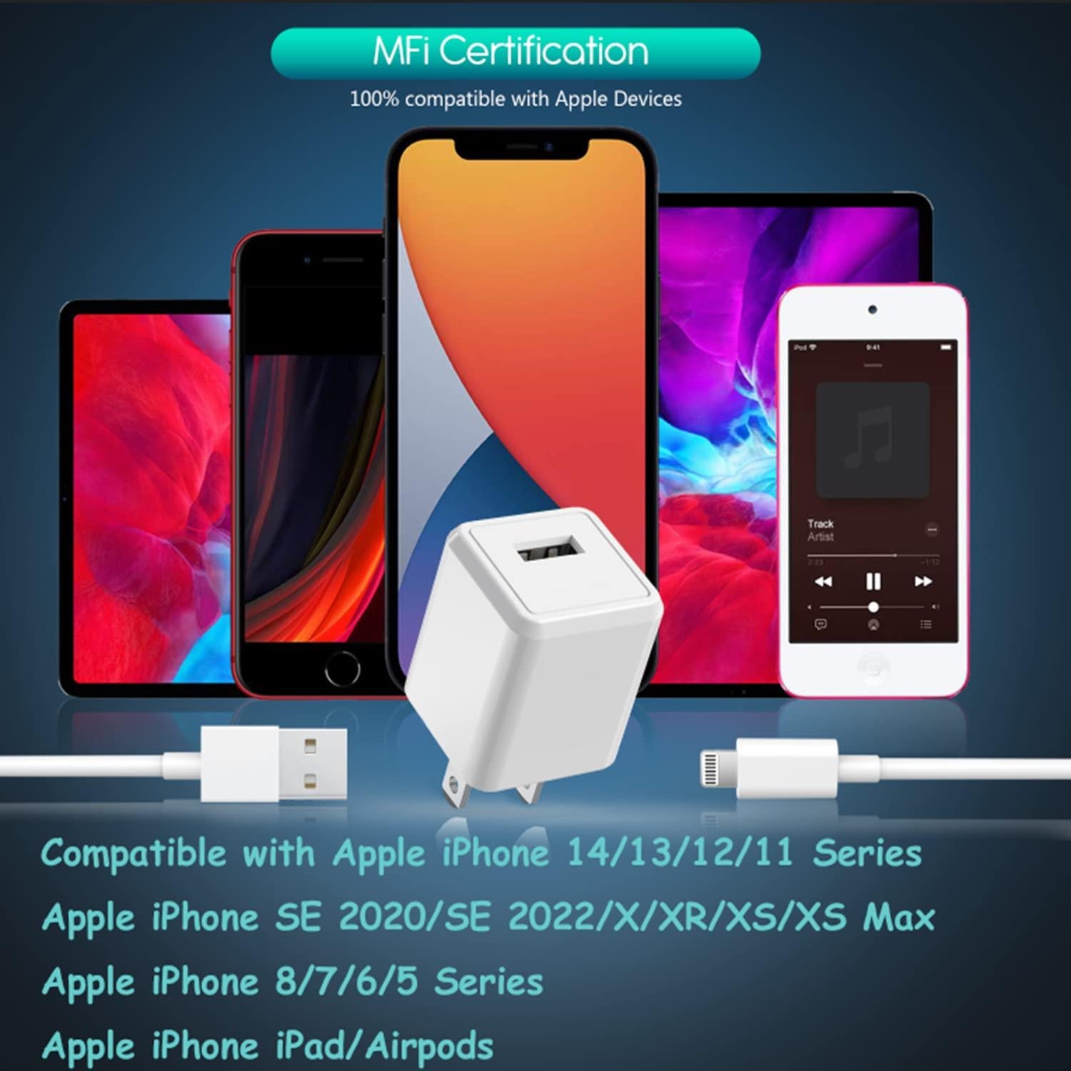 Cargador iPhone 2 Piezas 10FT Lightning USB Blanco