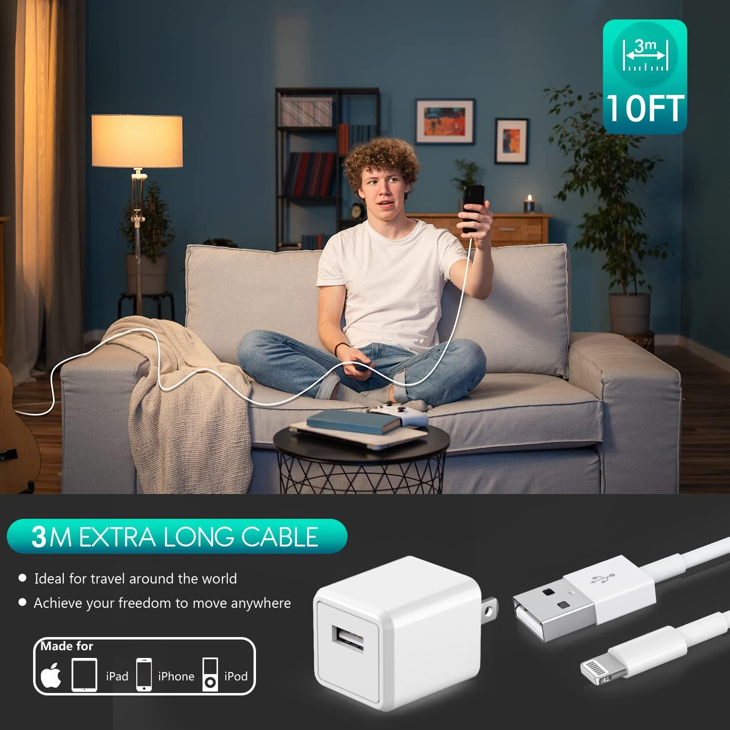 Cargador iPhone 2 Piezas 10FT Lightning USB Blanco