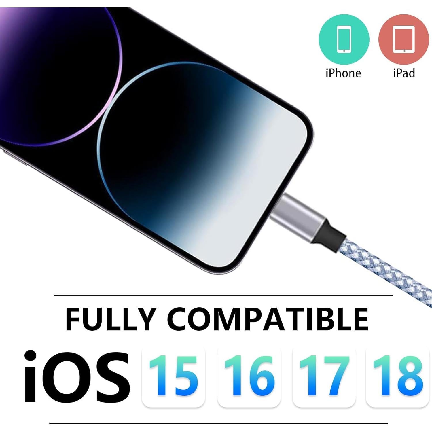 Cargador Rápido MFi DAZHWA 3pack 1.83m Nylon iPhone